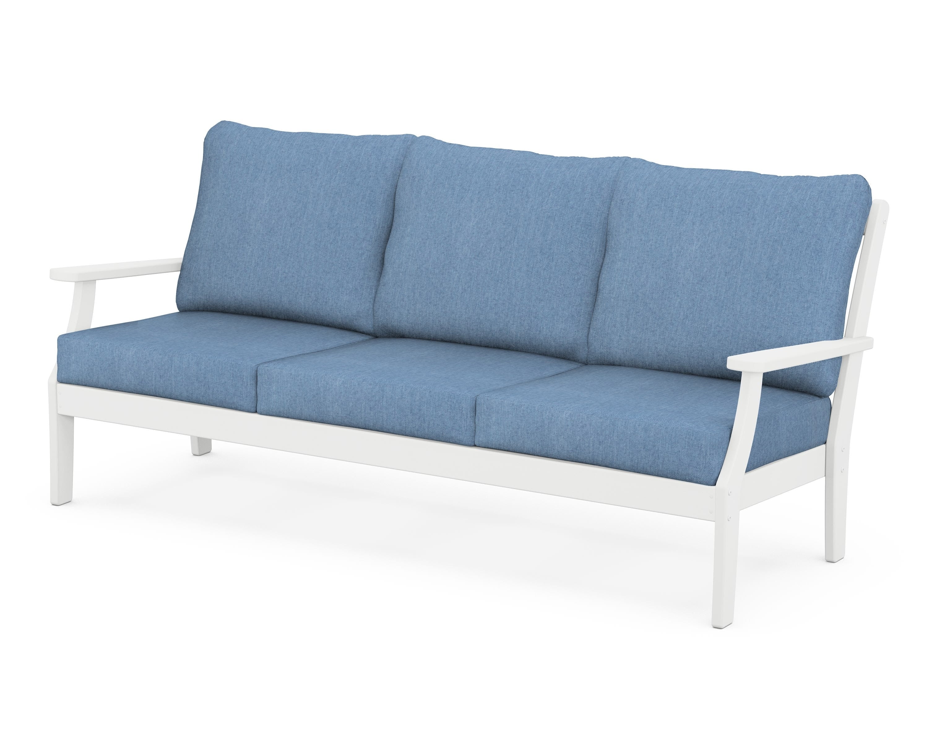 POLYWOOD® Braxton Deep Seating Sofa in White / Sky Blue