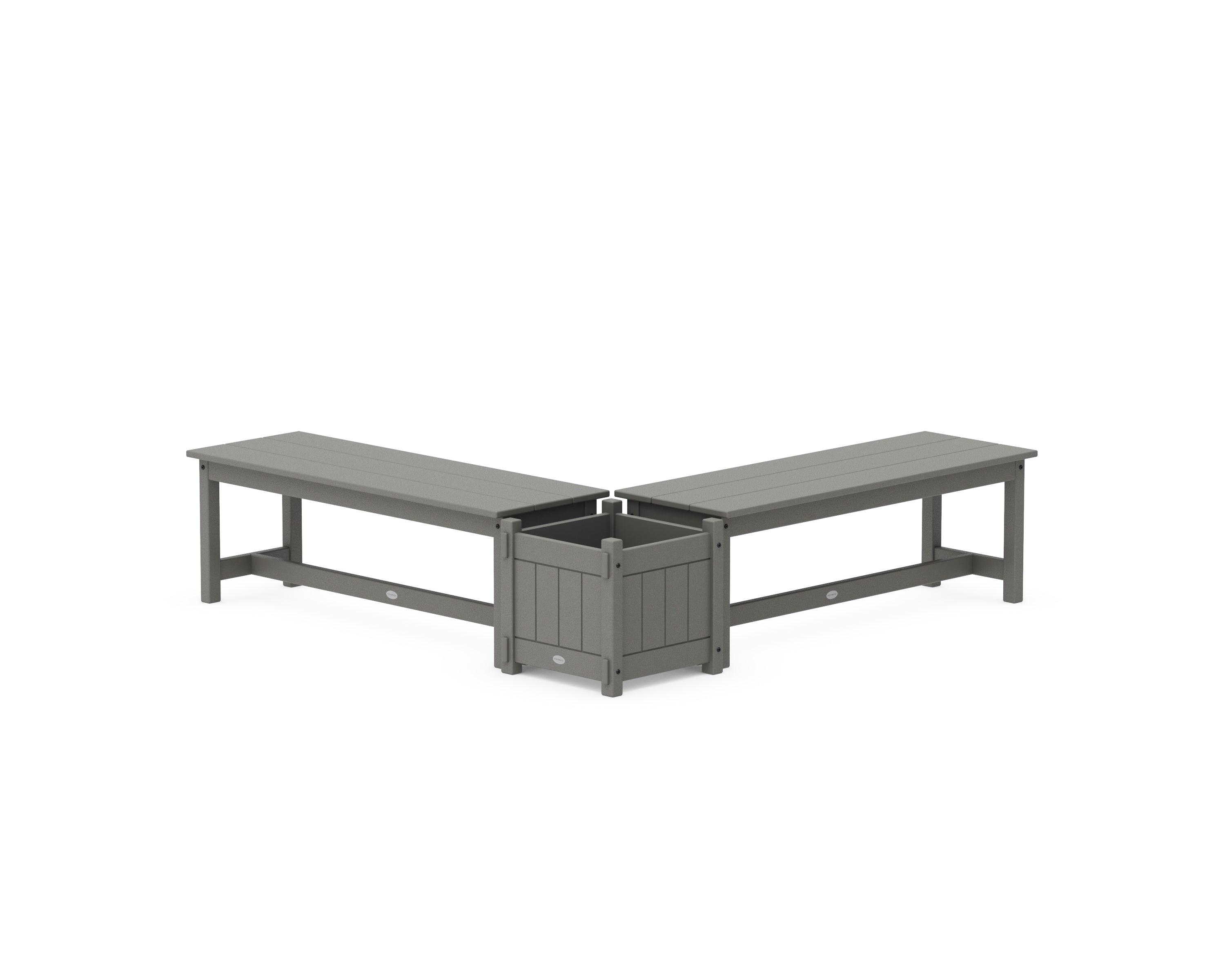 POLYWOOD® 48" Vineyard L- Shaped Planter Bench Set in Slate Grey