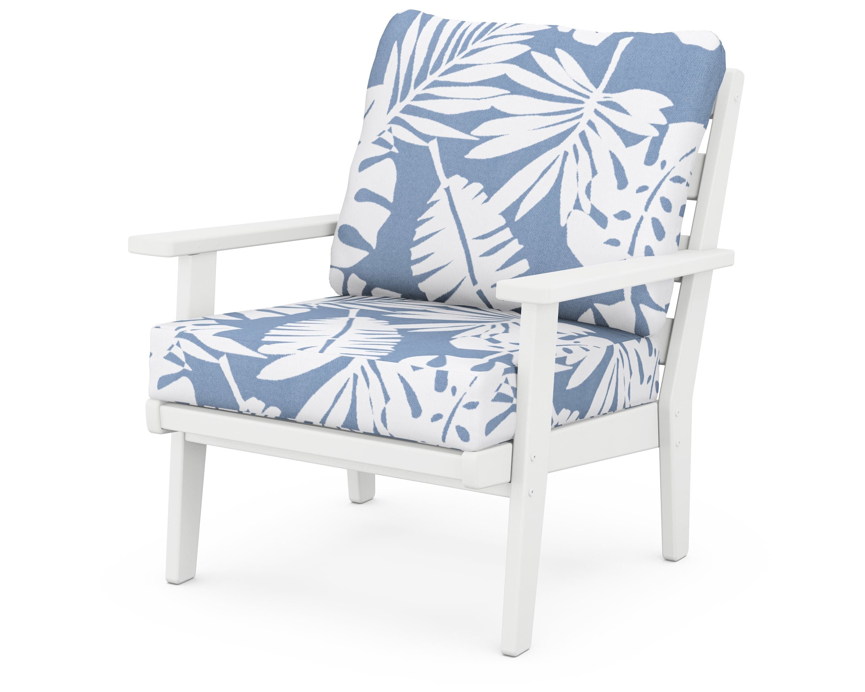 POLYWOOD® Grant Park Deep Seating Chair in White / Leaf Sky Blue