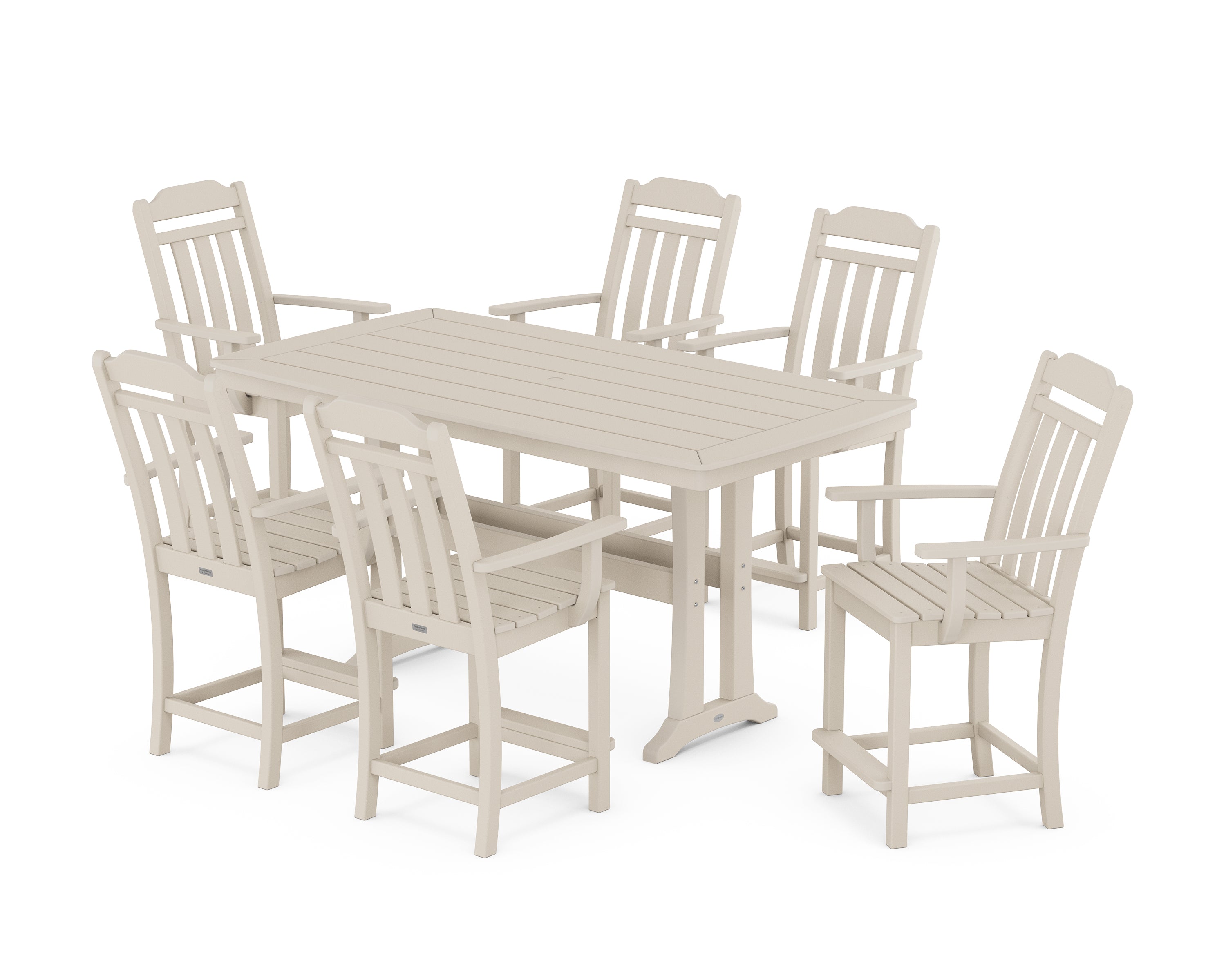 Country Living Cottage Arm Chair 7-Piece Counter Set with Trestle Legs in Sand