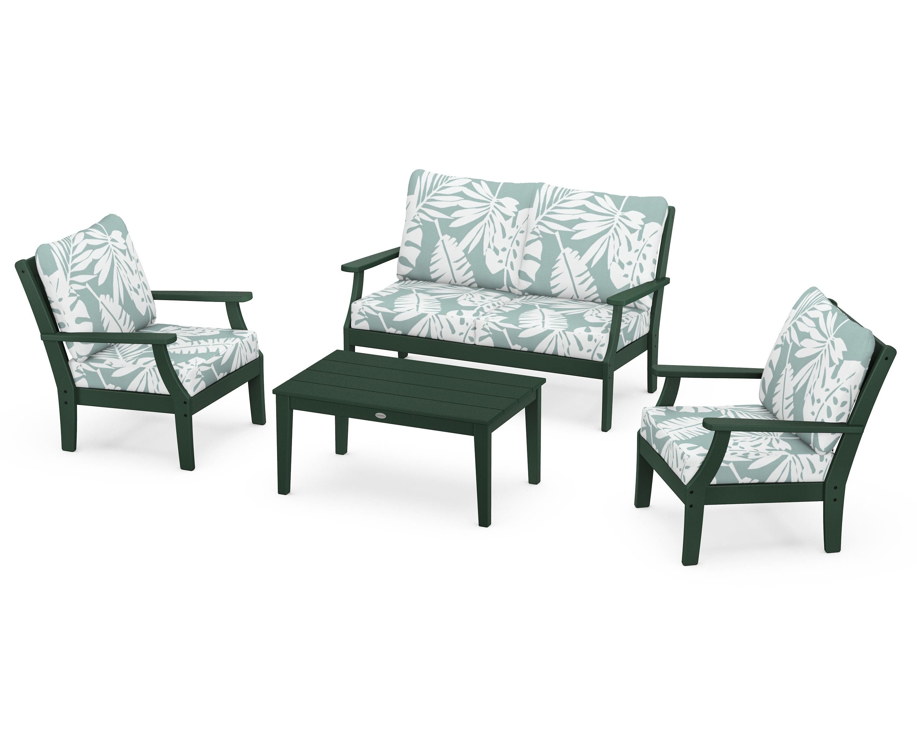 POLYWOOD® Braxton 4-Piece Deep Seating Chair Set in Green / Leaf Glacier Spa