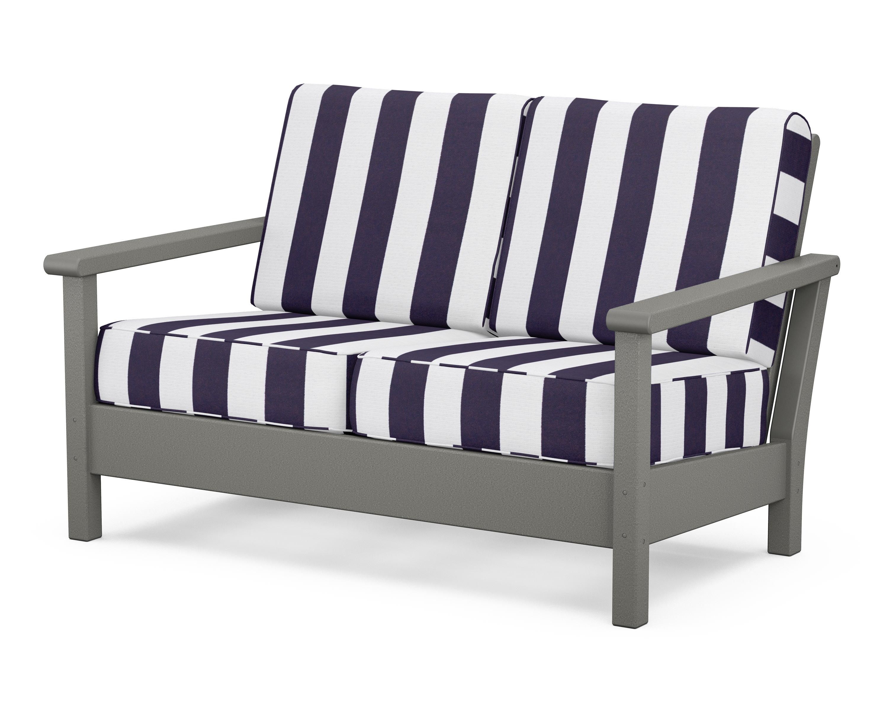 POLYWOOD® Harbour Deep Seating Loveseat in Slate Grey / Cabana Stripe Navy