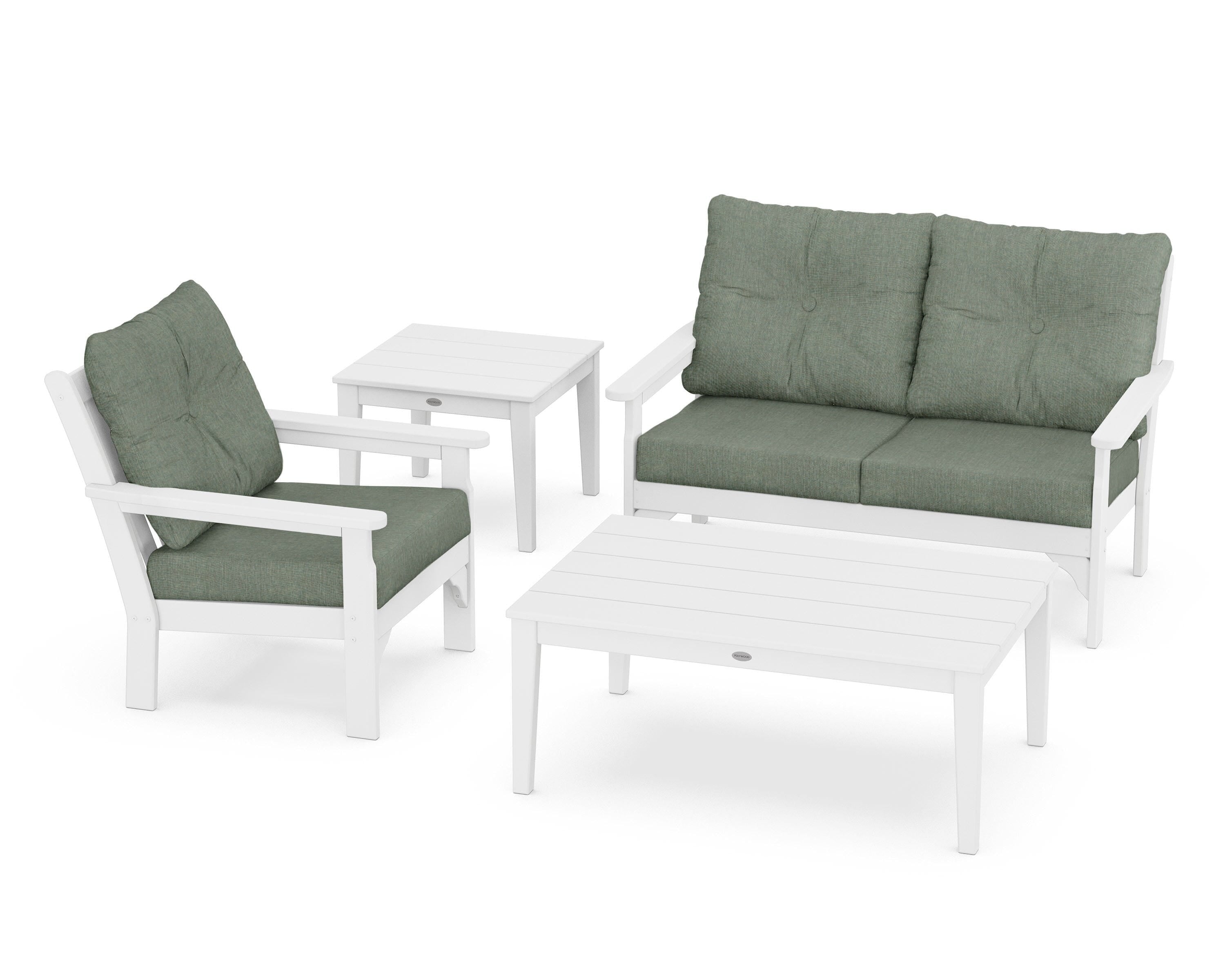 POLYWOOD® Vineyard 4-Piece Deep Seating Set in White / Cast Sage