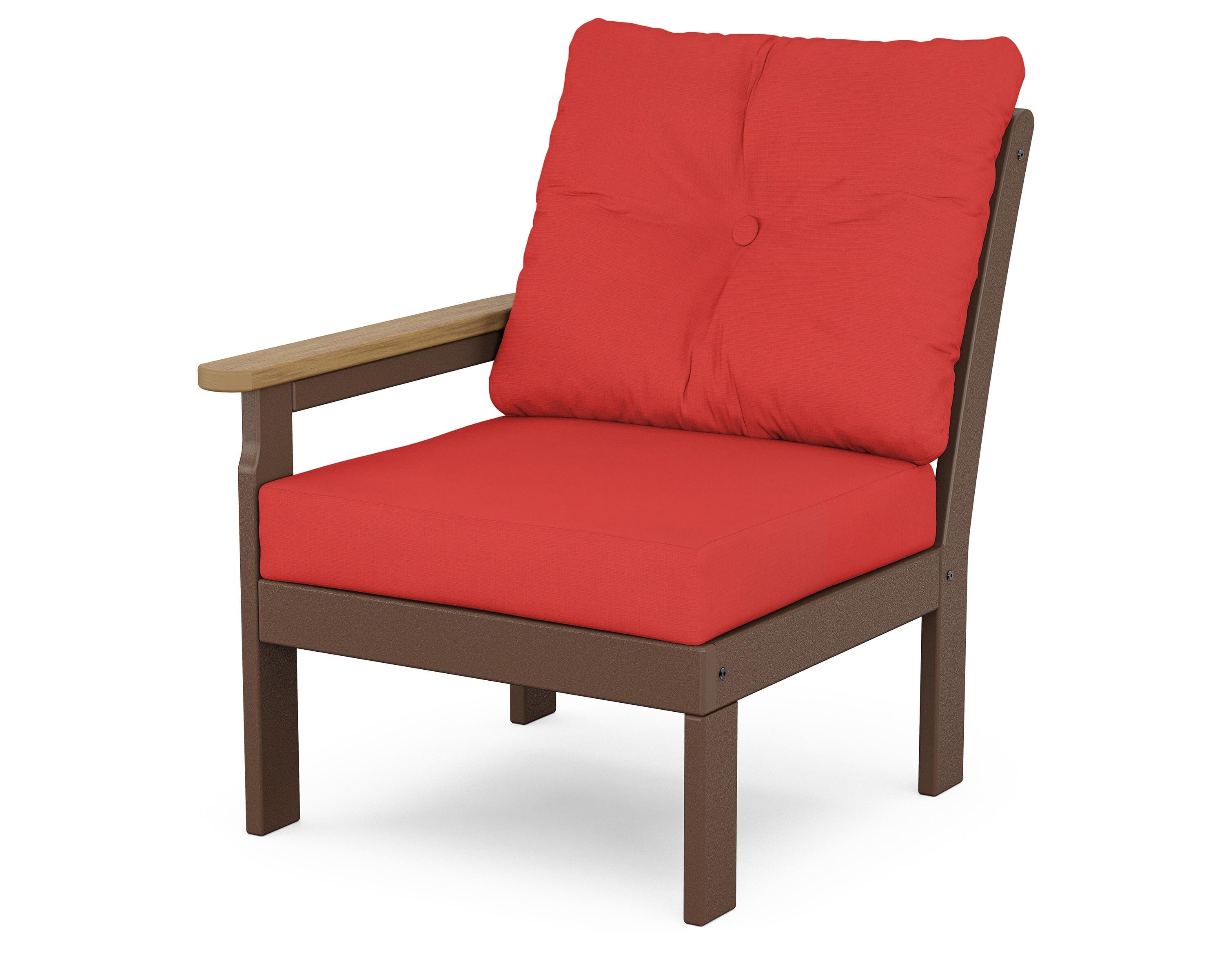 POLYWOOD® Vineyard Modular Left Arm Chair in Mahogany / Natural / Crimson Linen