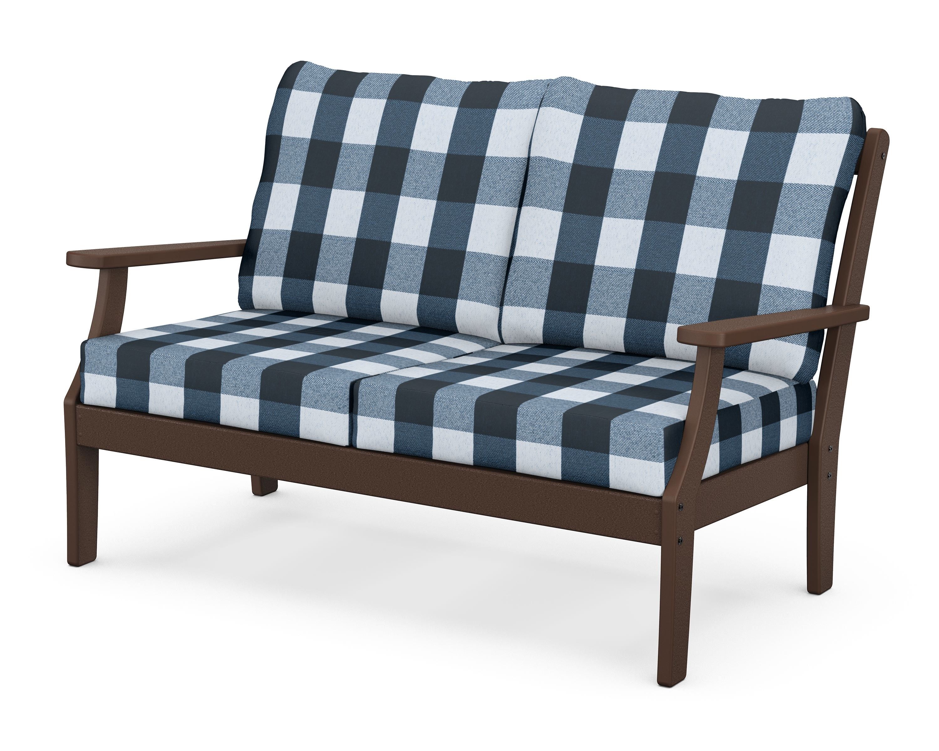 POLYWOOD® Braxton Deep Seating Loveseat in Mahogany / Buffalo Plaid Marine Indigo