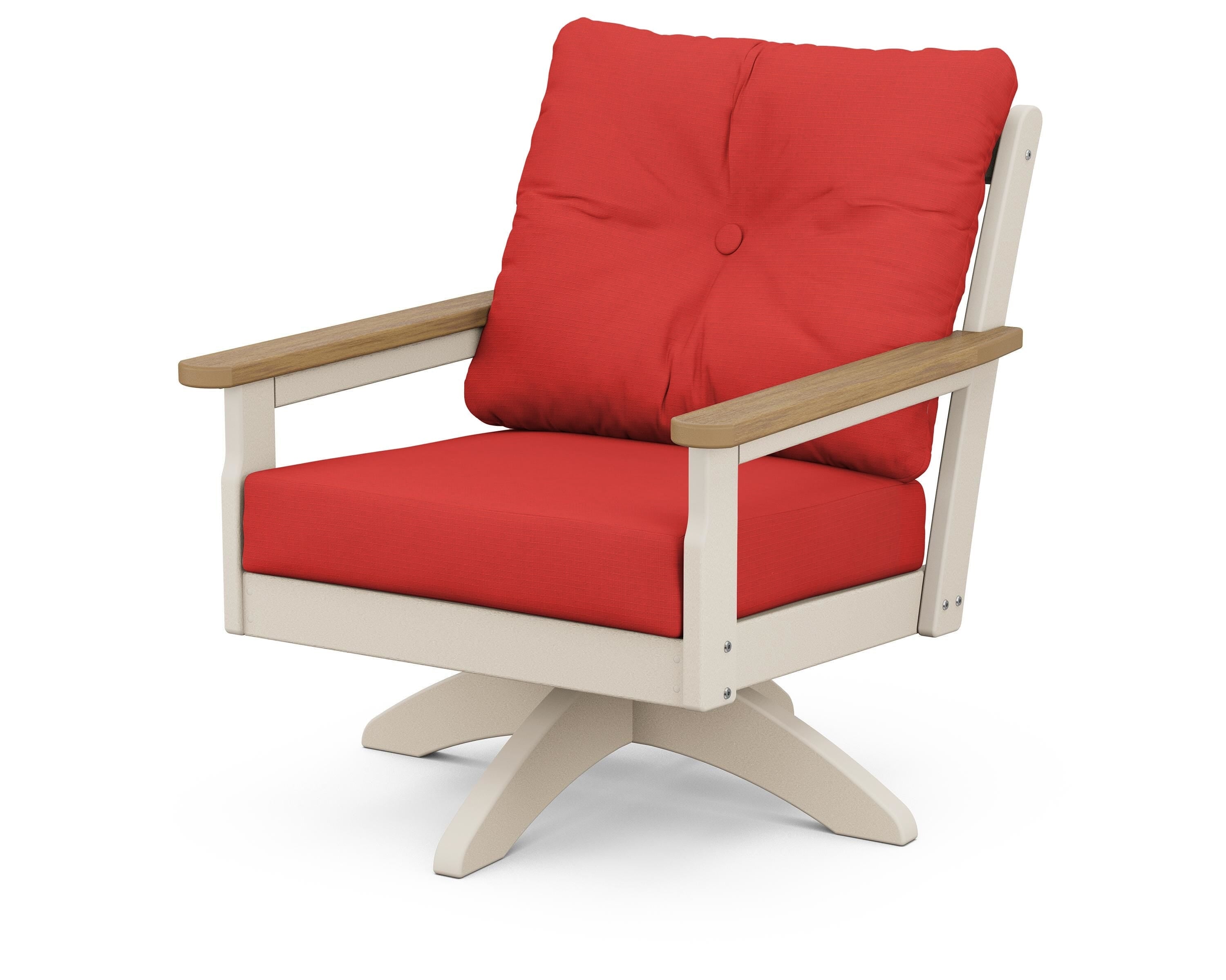 POLYWOOD® Vineyard Deep Seating Swivel Chair in Sand / Natural / Crimson Linen