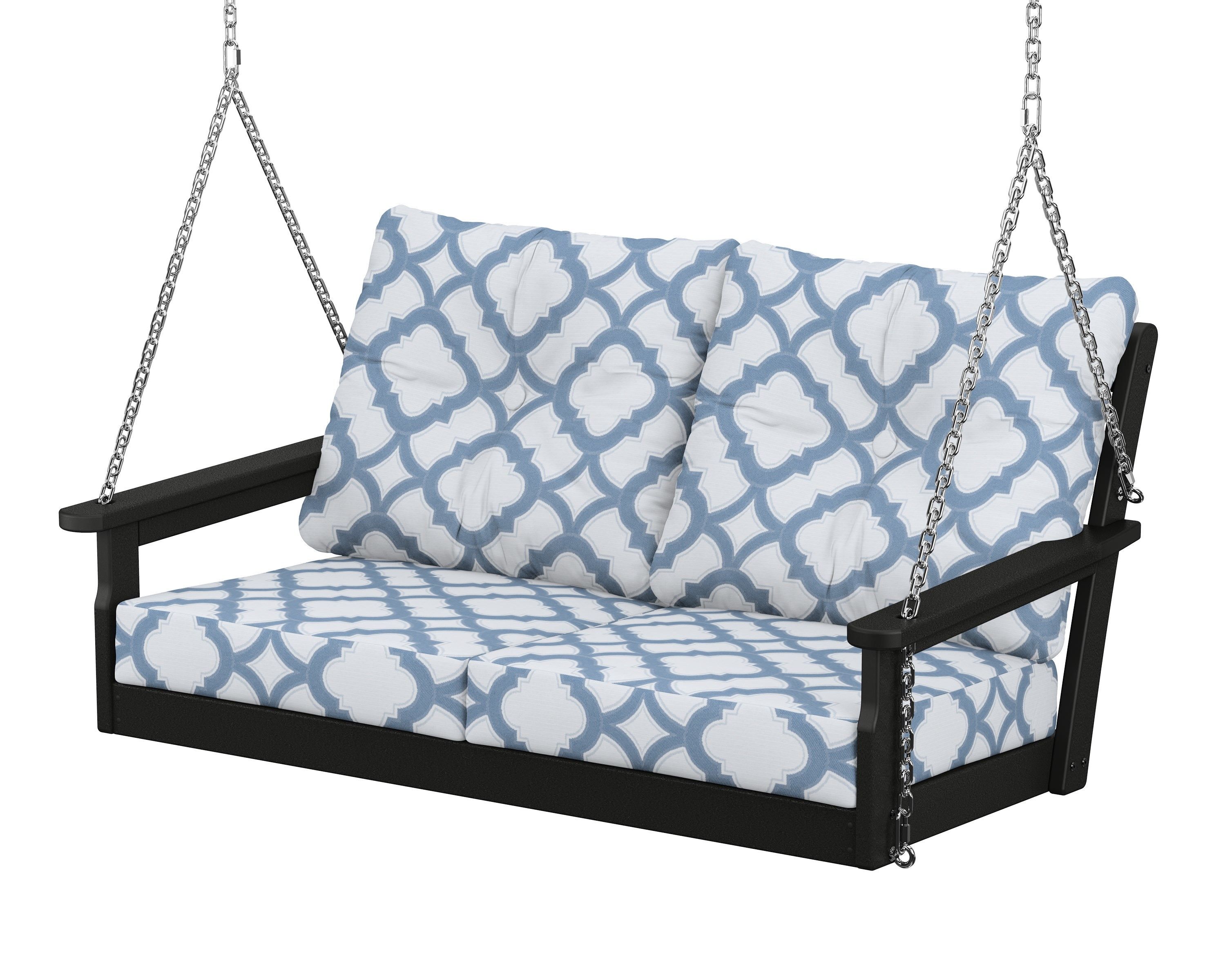POLYWOOD® Vineyard Deep Seating Swing in Black / Trellis Sky Blue