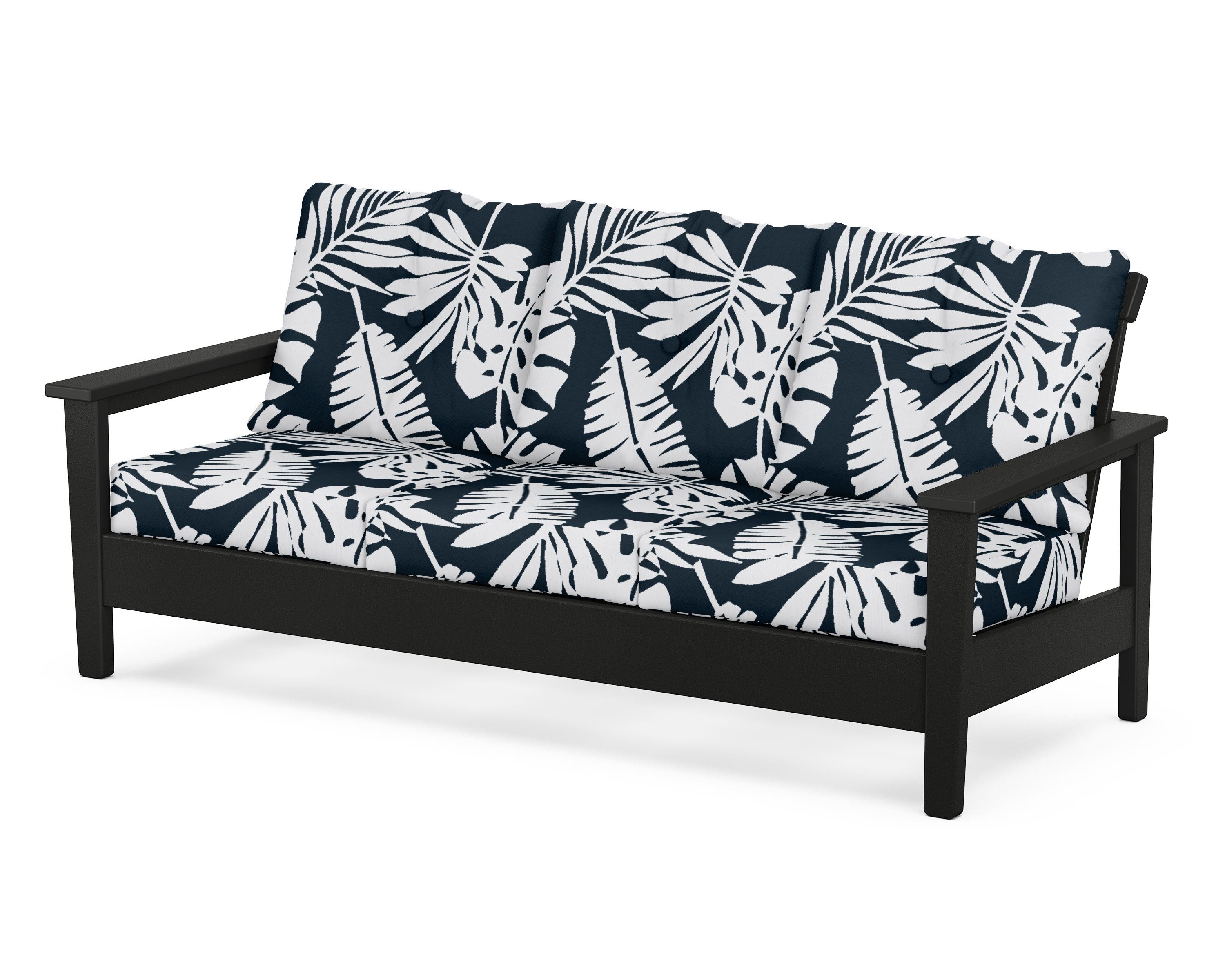 POLYWOOD® Prescott Deep Seating Sofa in Black / Leaf Marine Indigo
