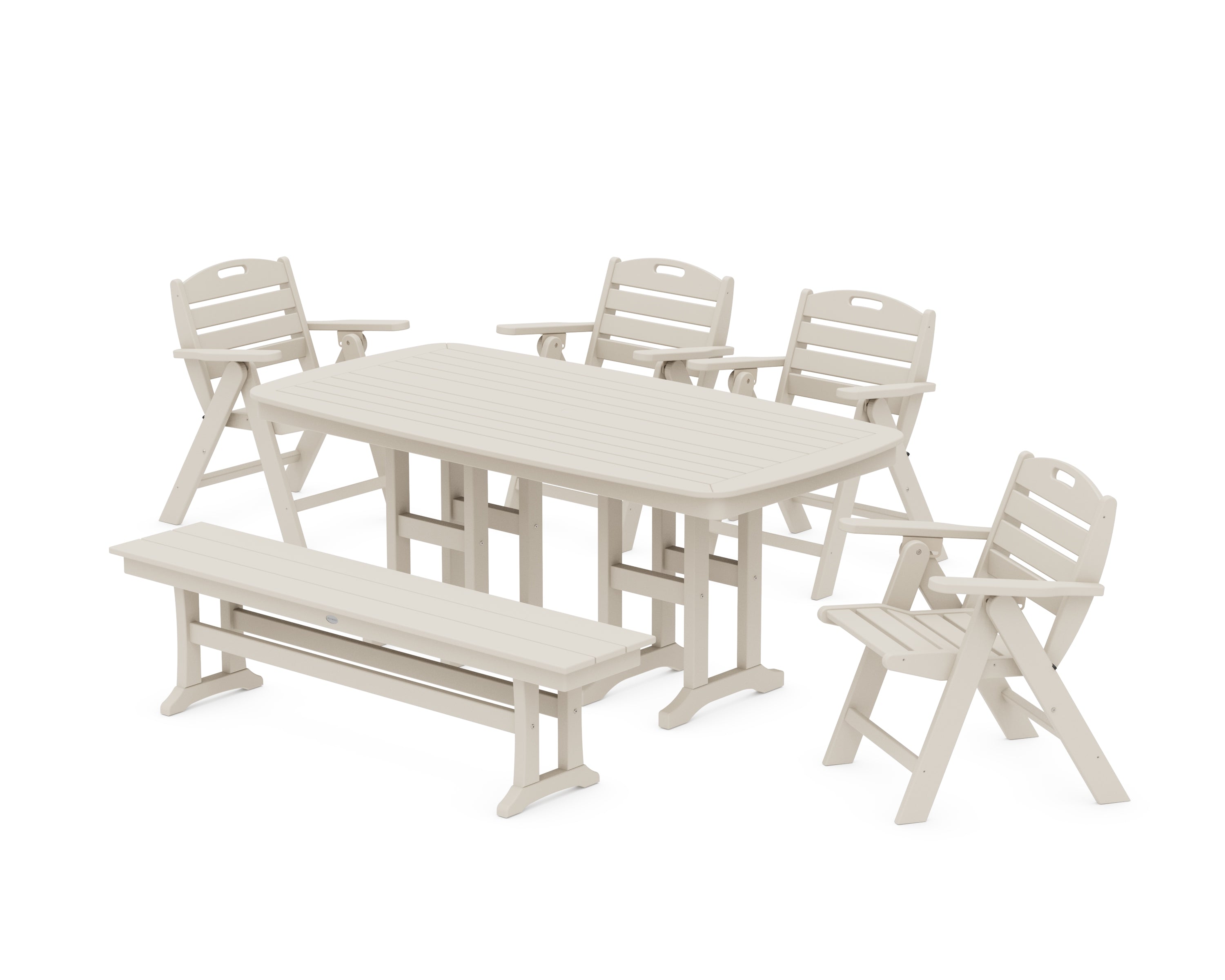 POLYWOOD® Nautical Lowback 6-Piece Dining Set with Bench in Sand