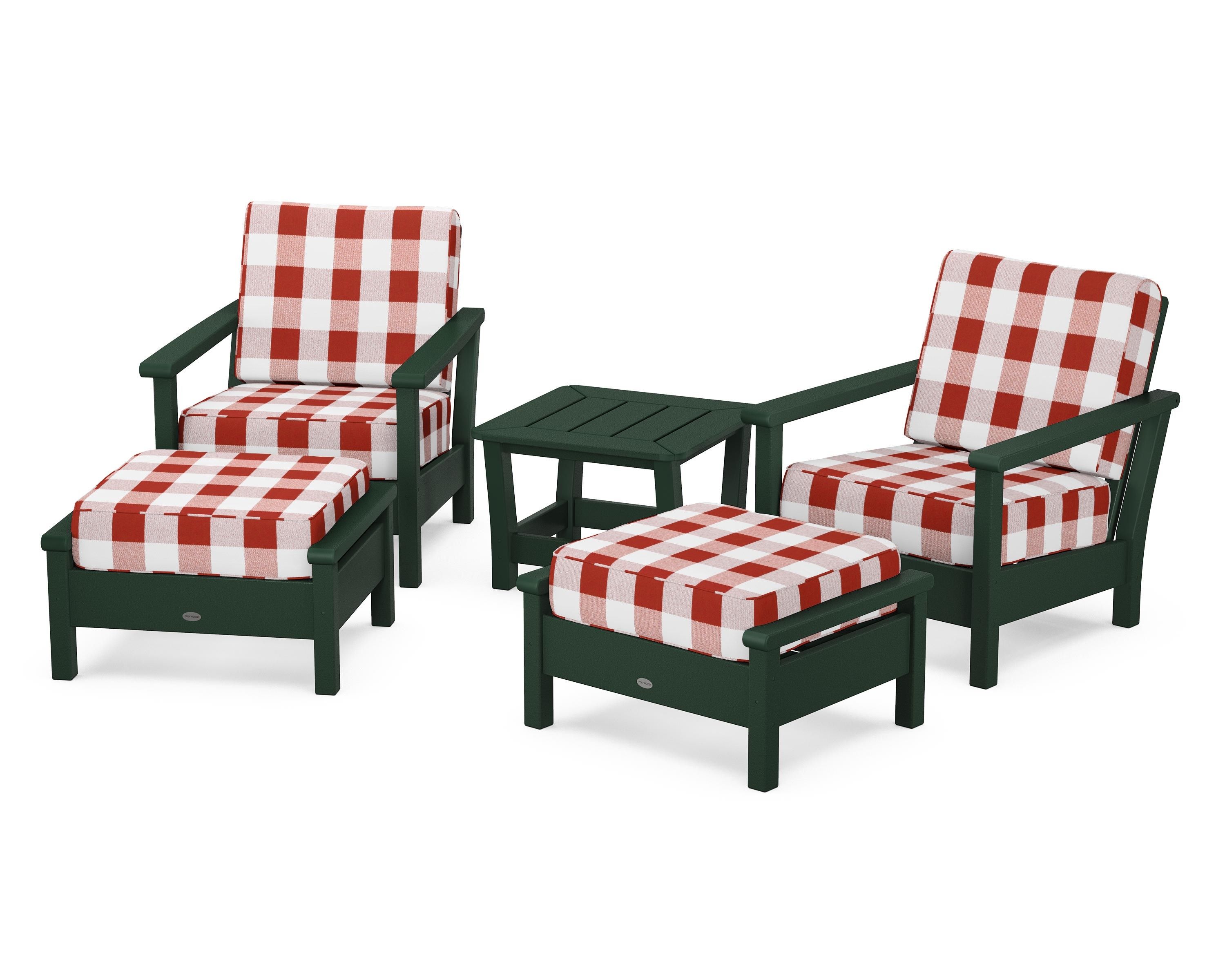 POLYWOOD® Harbour 5-Piece Deep Seating Chair Set in Green / Buffalo Plaid Crimson