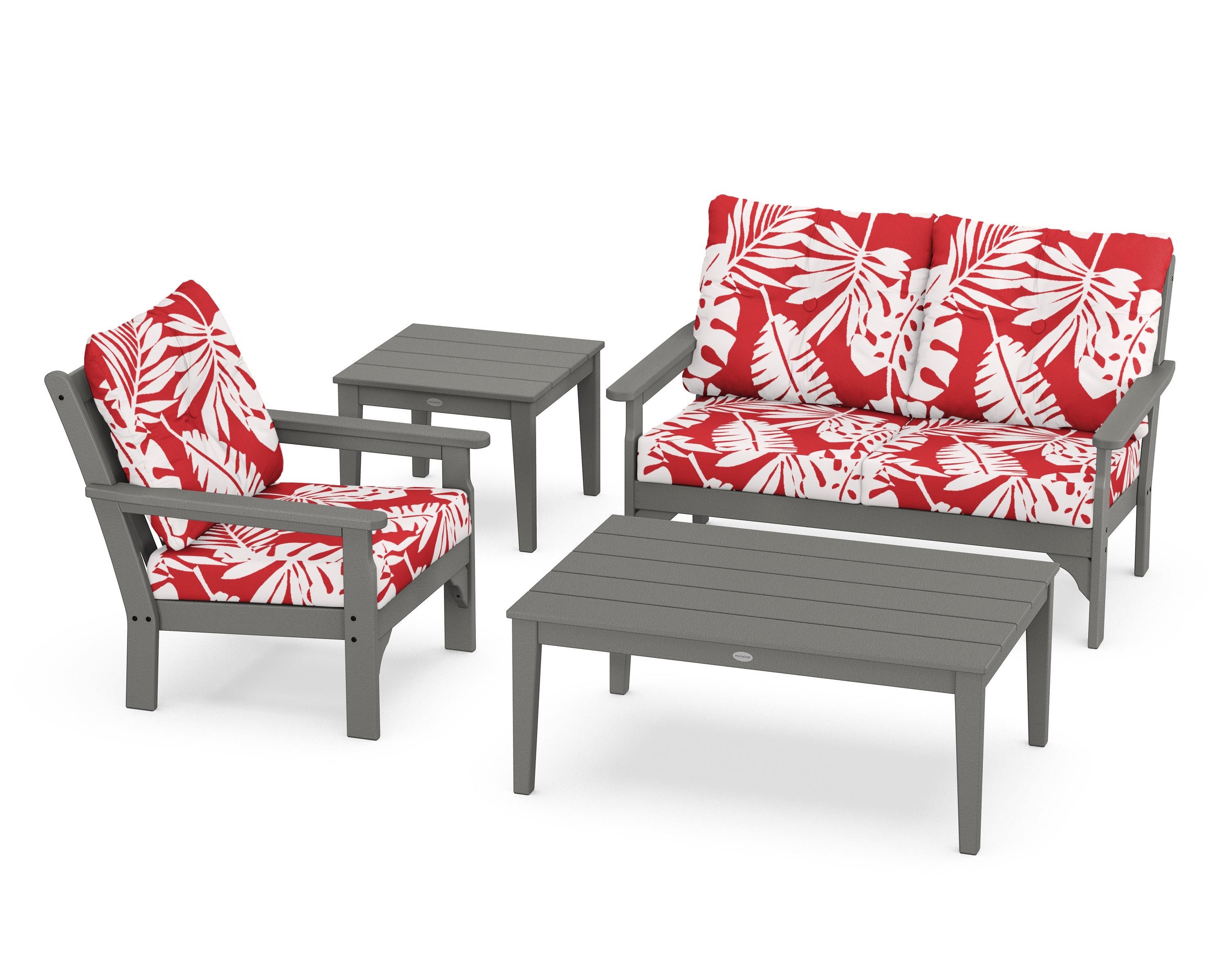 POLYWOOD® Vineyard 4-Piece Deep Seating Set in Slate Grey / Leaf Crimson