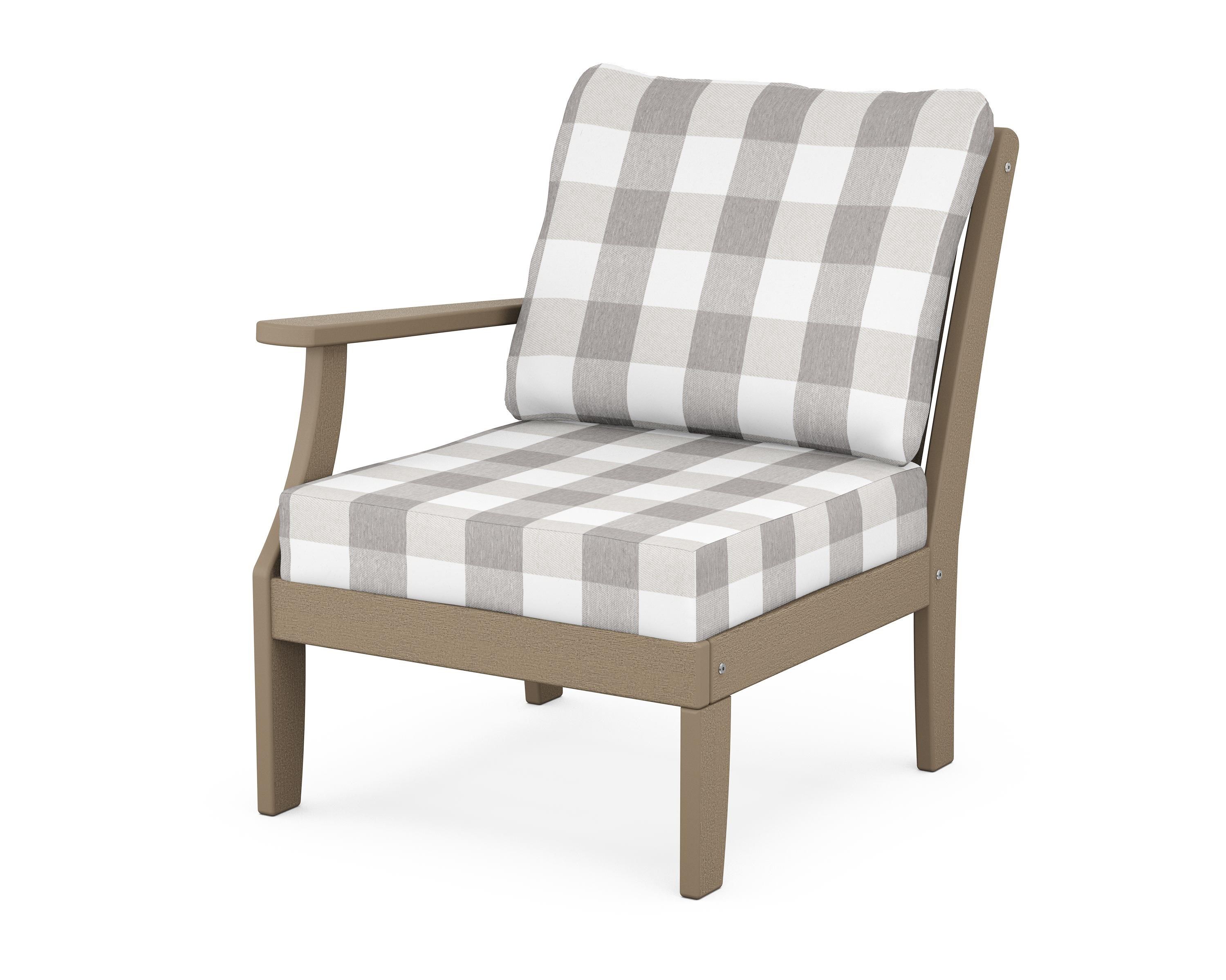 POLYWOOD® Braxton Modular Left Arm Chair in Vintage Sahara / Buffalo Plaid Grey Mist