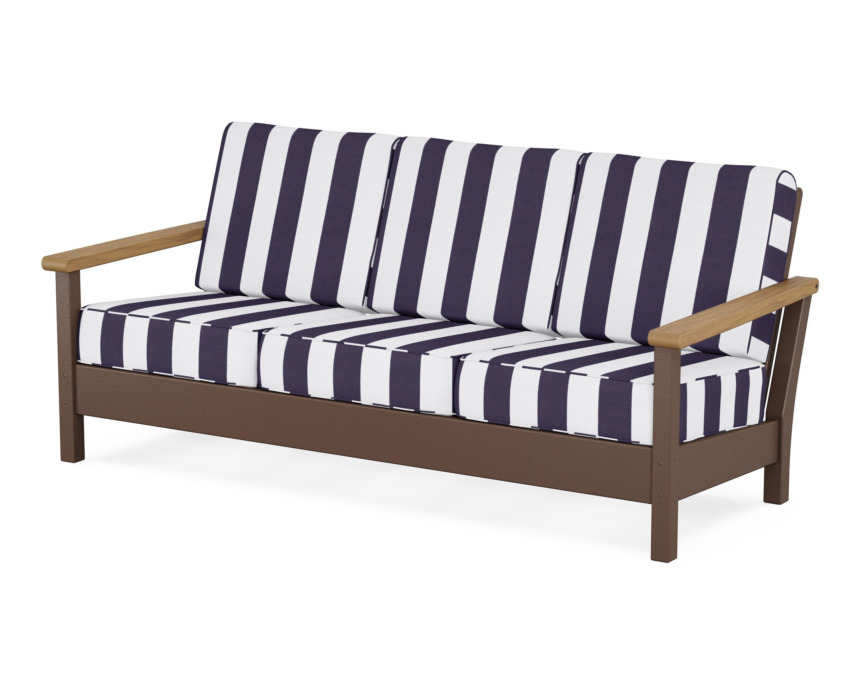 POLYWOOD® Harbour Deep Seating Sofa in Mahogany / Natural / Cabana Stripe Navy