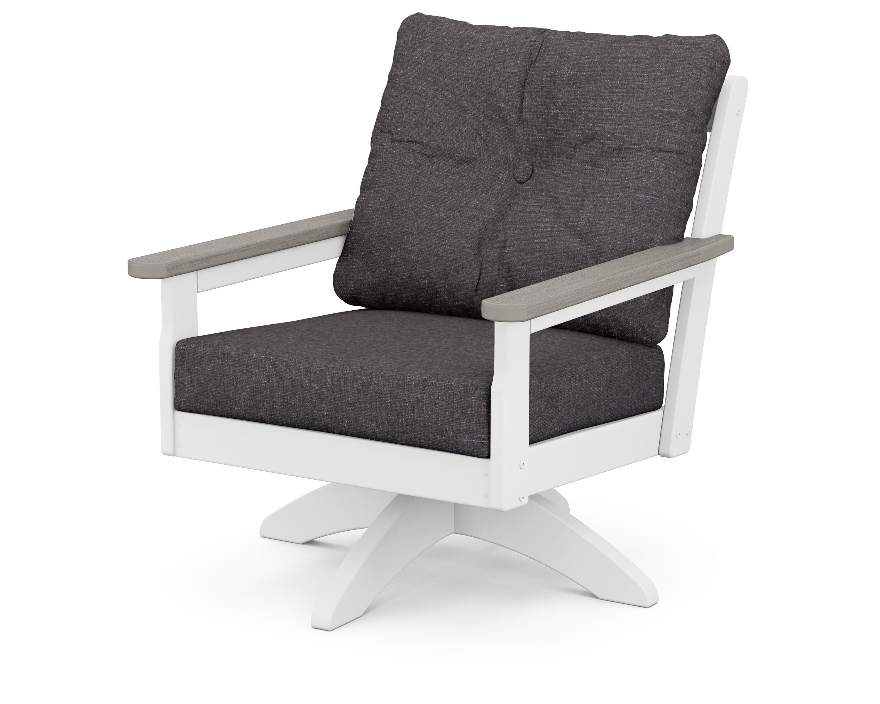 POLYWOOD® Vineyard Deep Seating Swivel Chair in White / Driftwood / Ash Charcoal