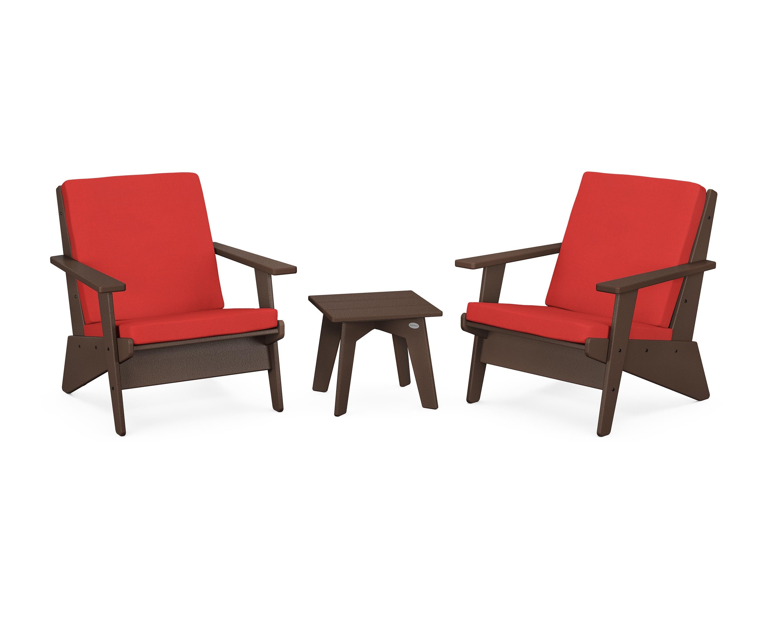 POLYWOOD® Riviera Modern Lounge 3-Piece Set in Mahogany / Crimson Linen