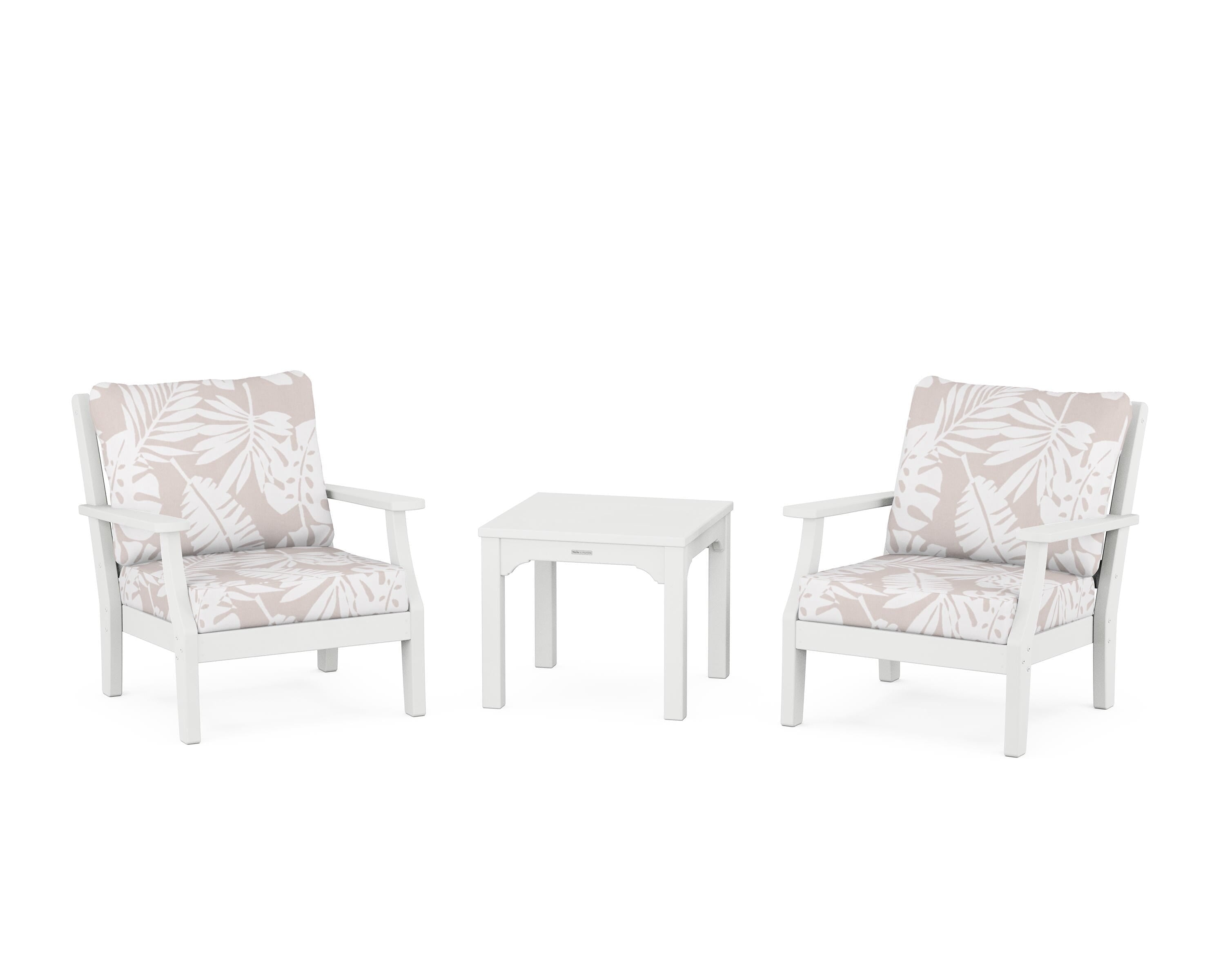 Martha Stewart by POLYWOOD® Chinoiserie 3-Piece Deep Seating Set in White / Leaf Dune Burlap