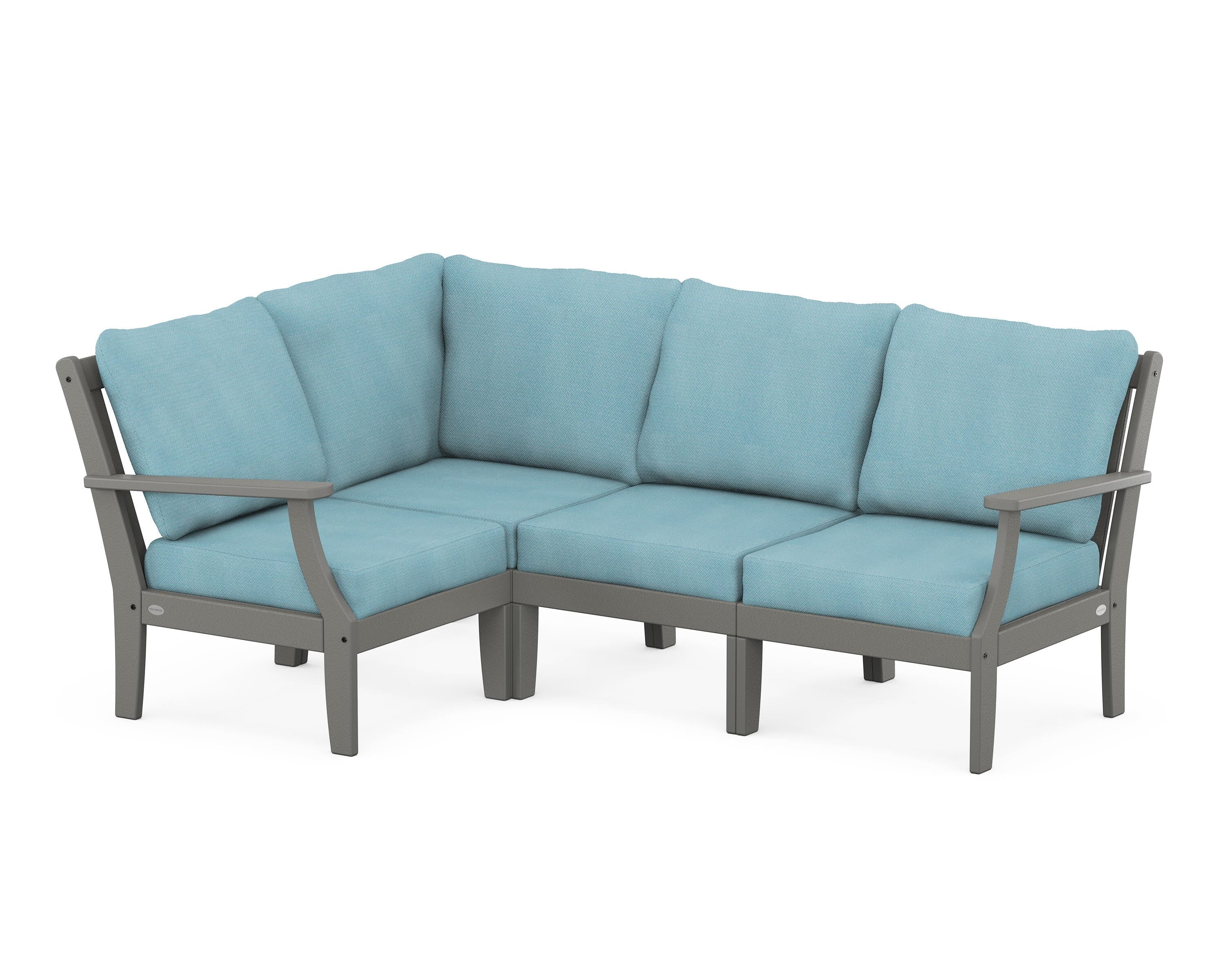 POLYWOOD® Braxton Modular 4-Piece Deep Seating Set in Slate Grey / Lattice Sky Blue
