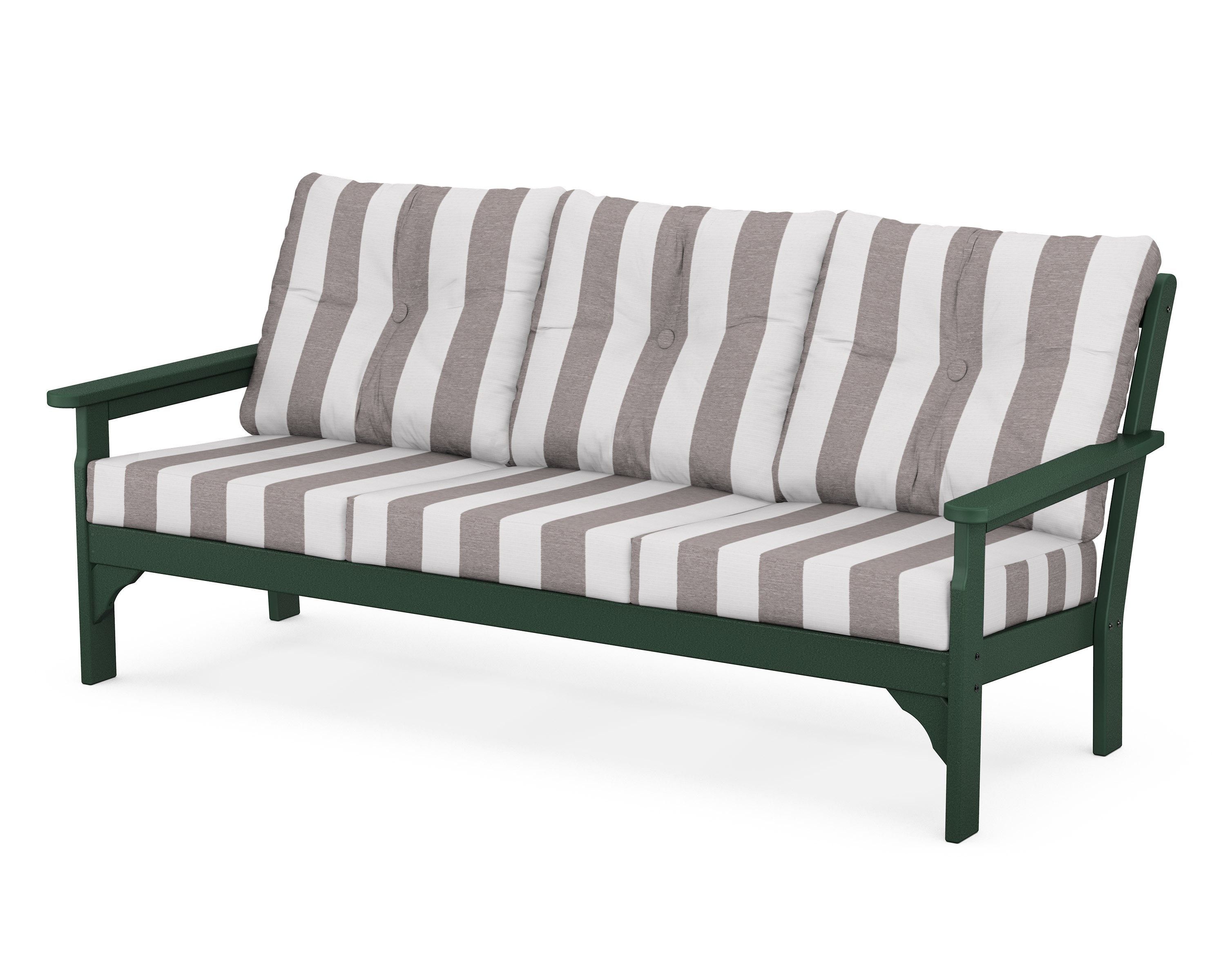 POLYWOOD® Vineyard Deep Seating Sofa in Green / Cabana Stripe Grey Mist
