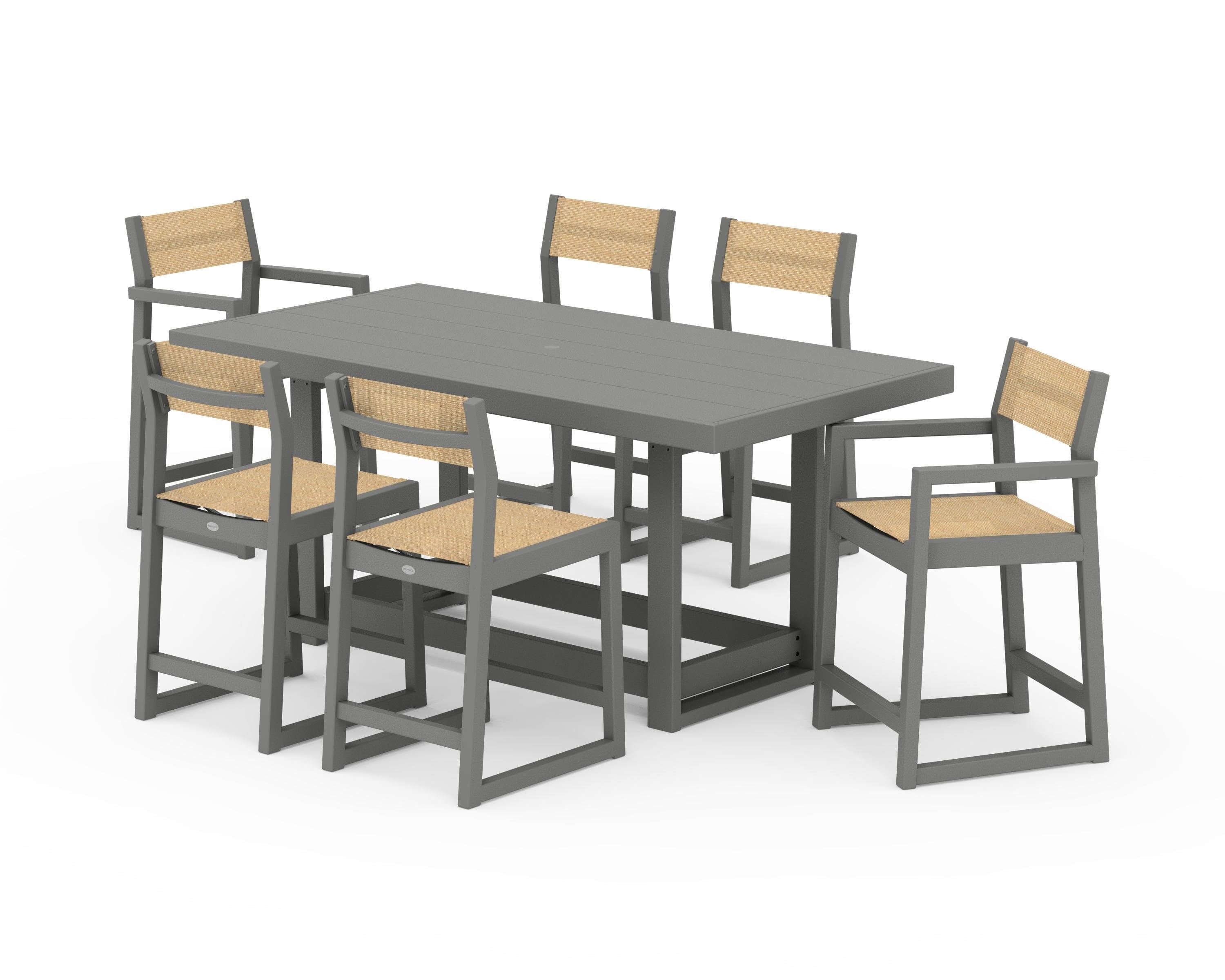 POLYWOOD® EDGE Sling 7-Piece Counter Table Set in Slate Grey / Dupioni Apricot Sling