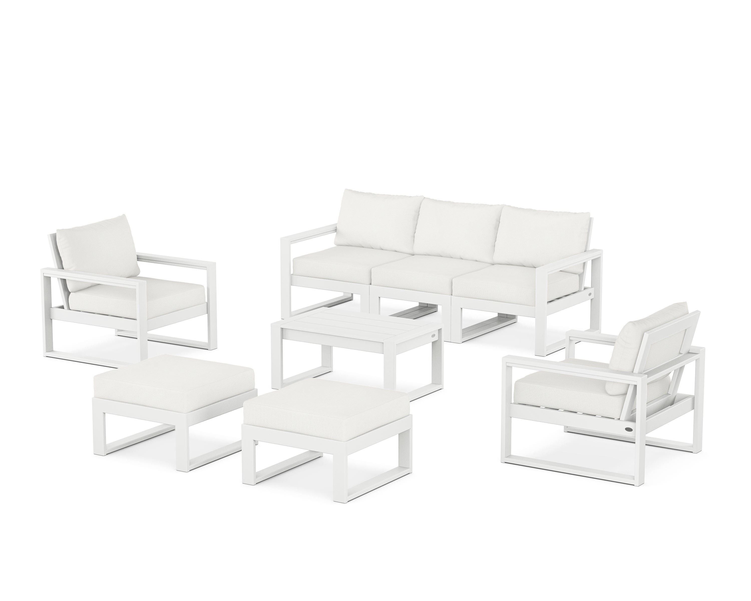 POLYWOOD® EDGE Sectional 8-Piece Lounge Sofa Set in White / Natural Linen
