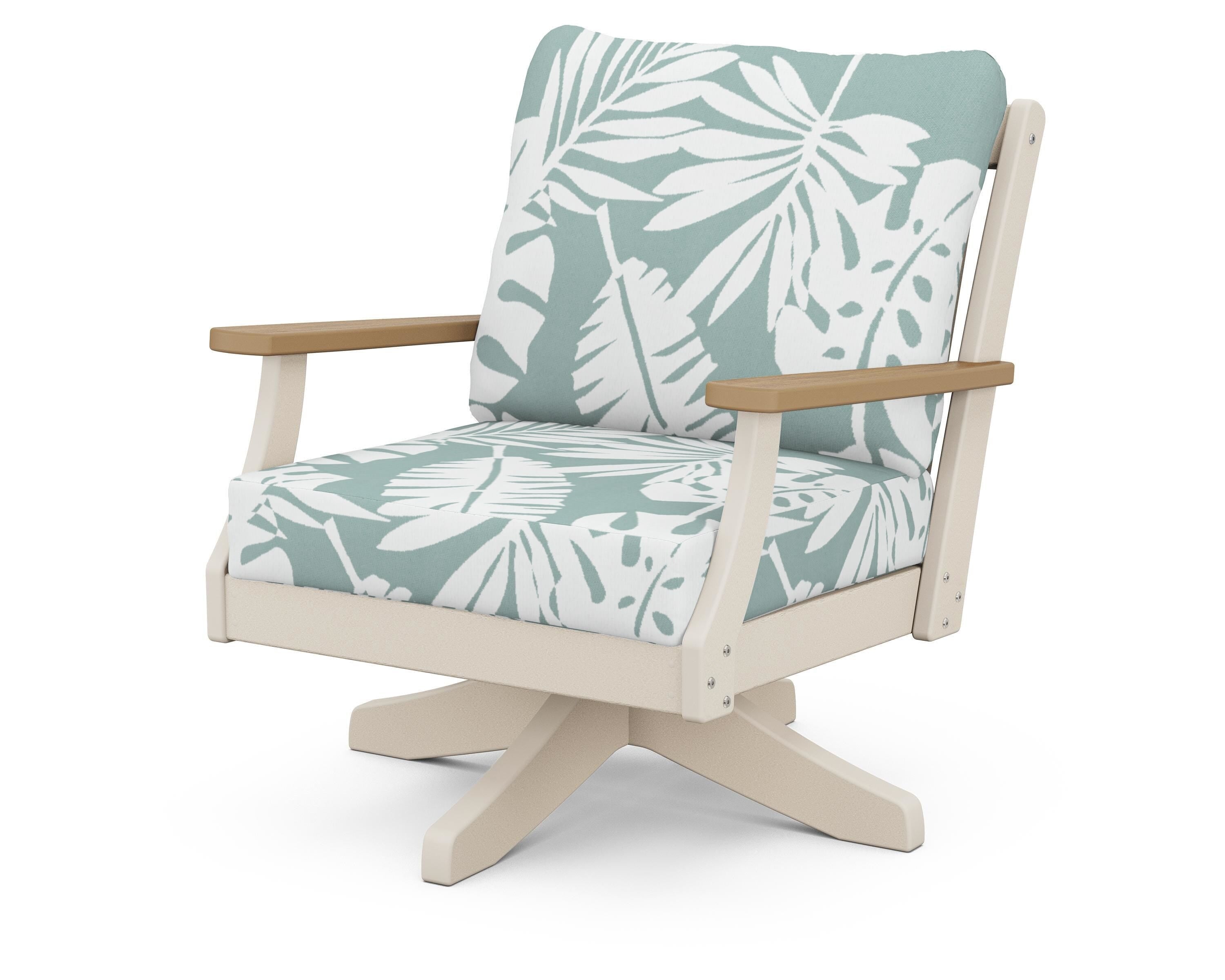 POLYWOOD® Braxton Deep Seating Swivel Chair in Sand / Natural / Leaf Glacier Spa