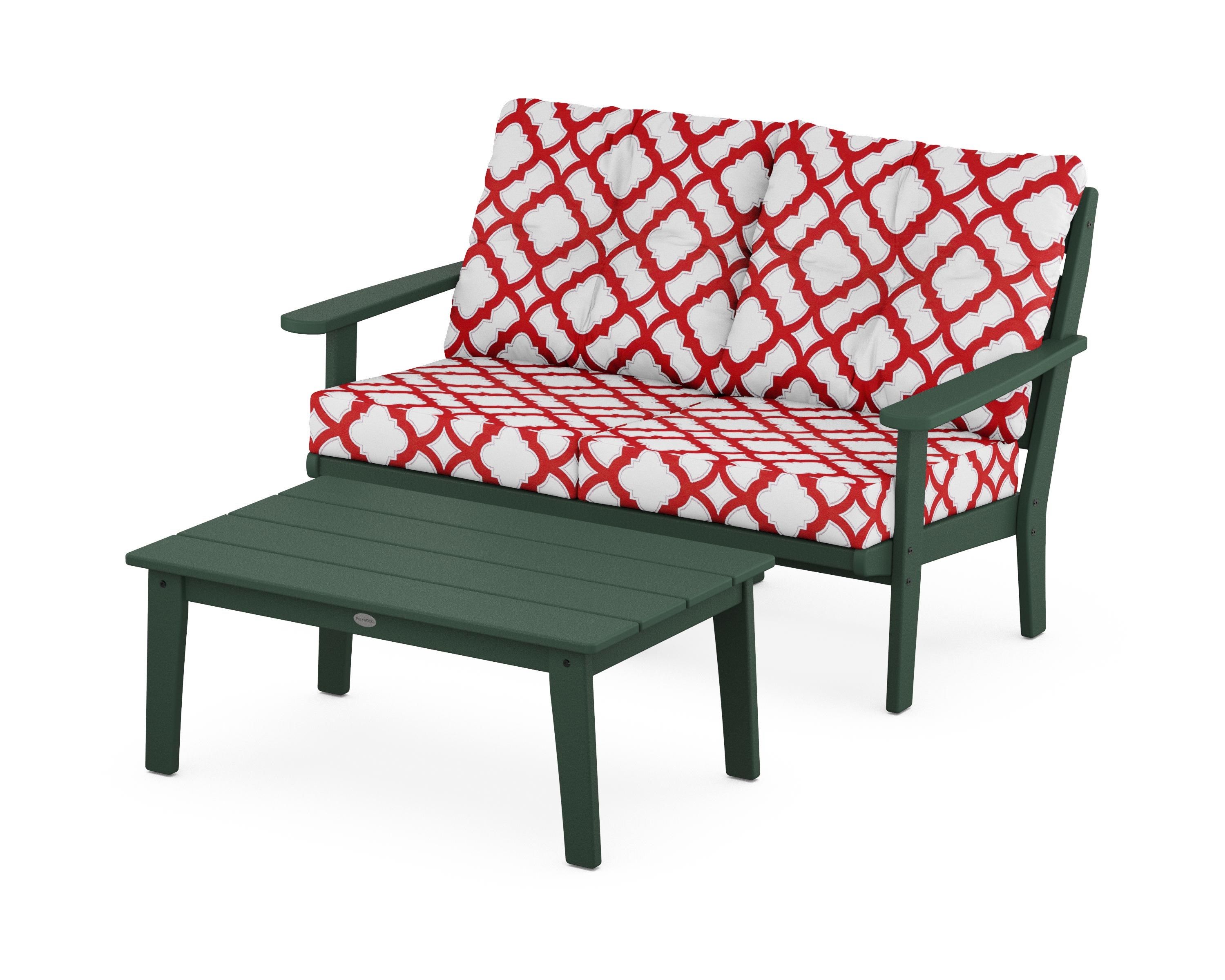 POLYWOOD® Lakeside 2-Piece Lounge Loveseat Set in Green / Trellis Crimson