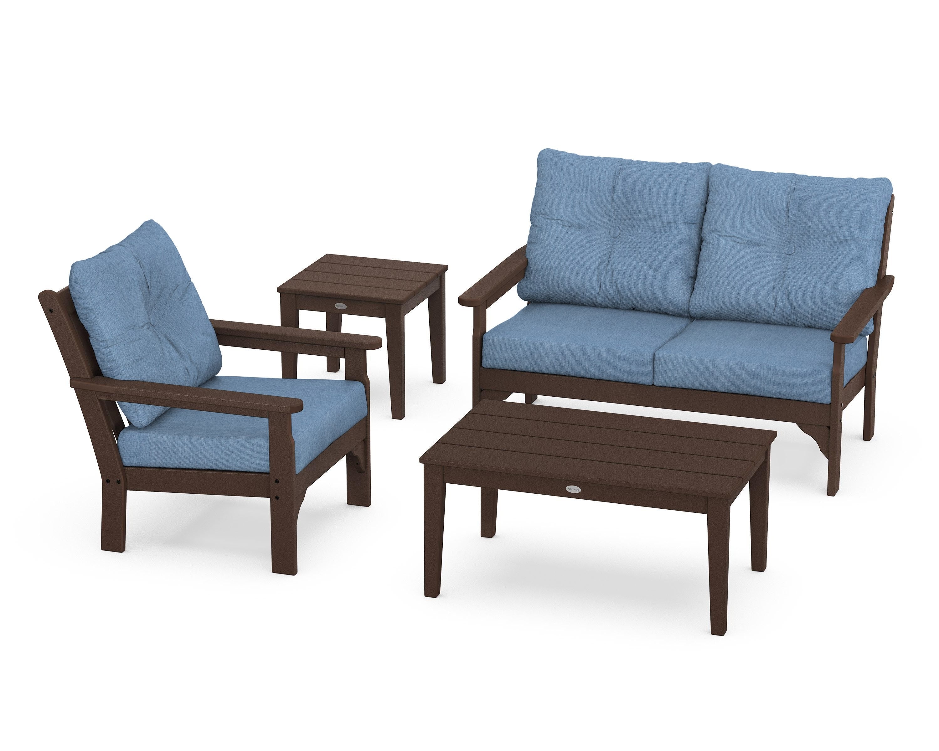 POLYWOOD® Vineyard 4-Piece Deep Seating Set in Mahogany / Sky Blue