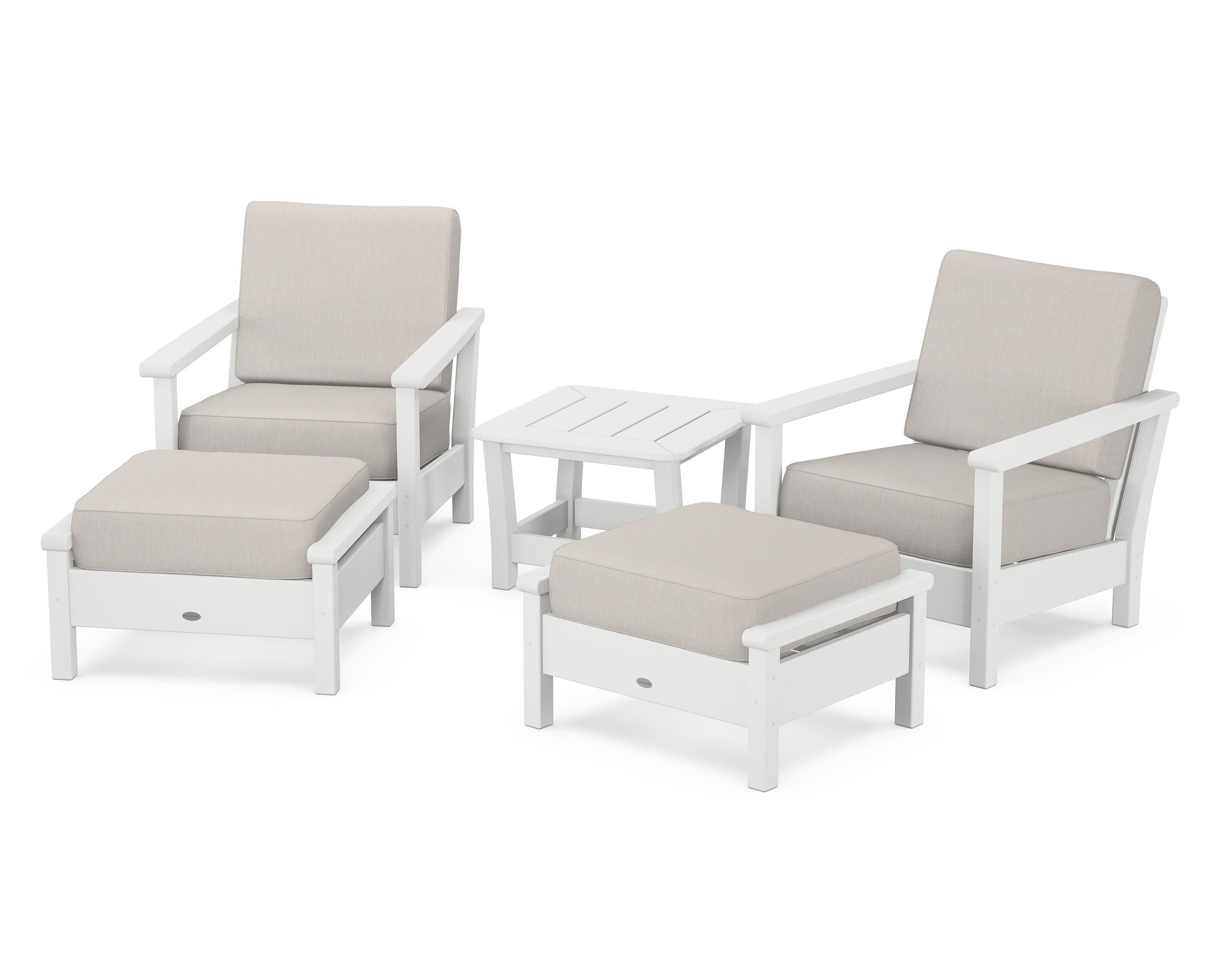 POLYWOOD® Harbour 5-Piece Deep Seating Chair Set in White / Cast Ash