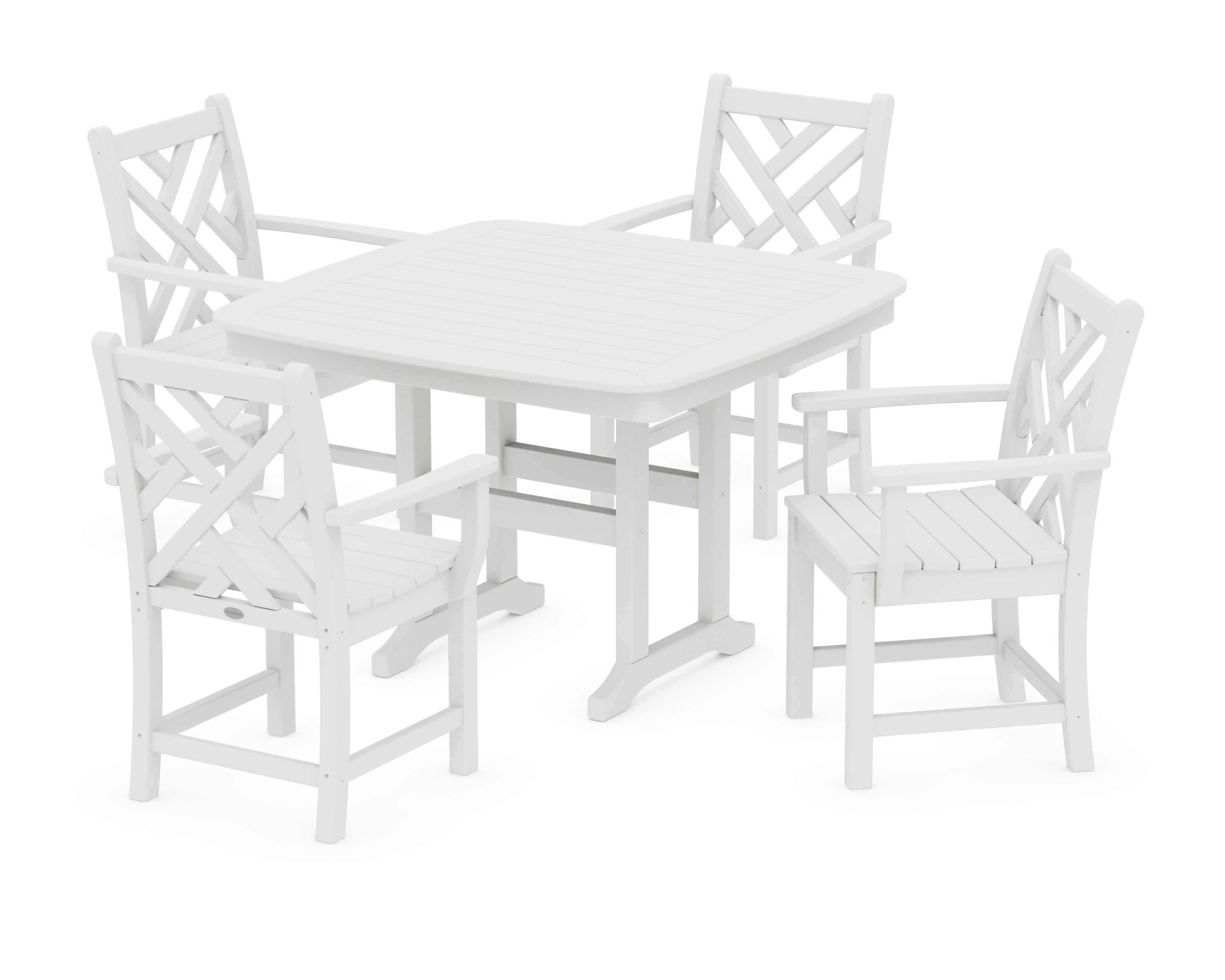 POLYWOOD® Chippendale 5-Piece Dining Set with Trestle Legs in White