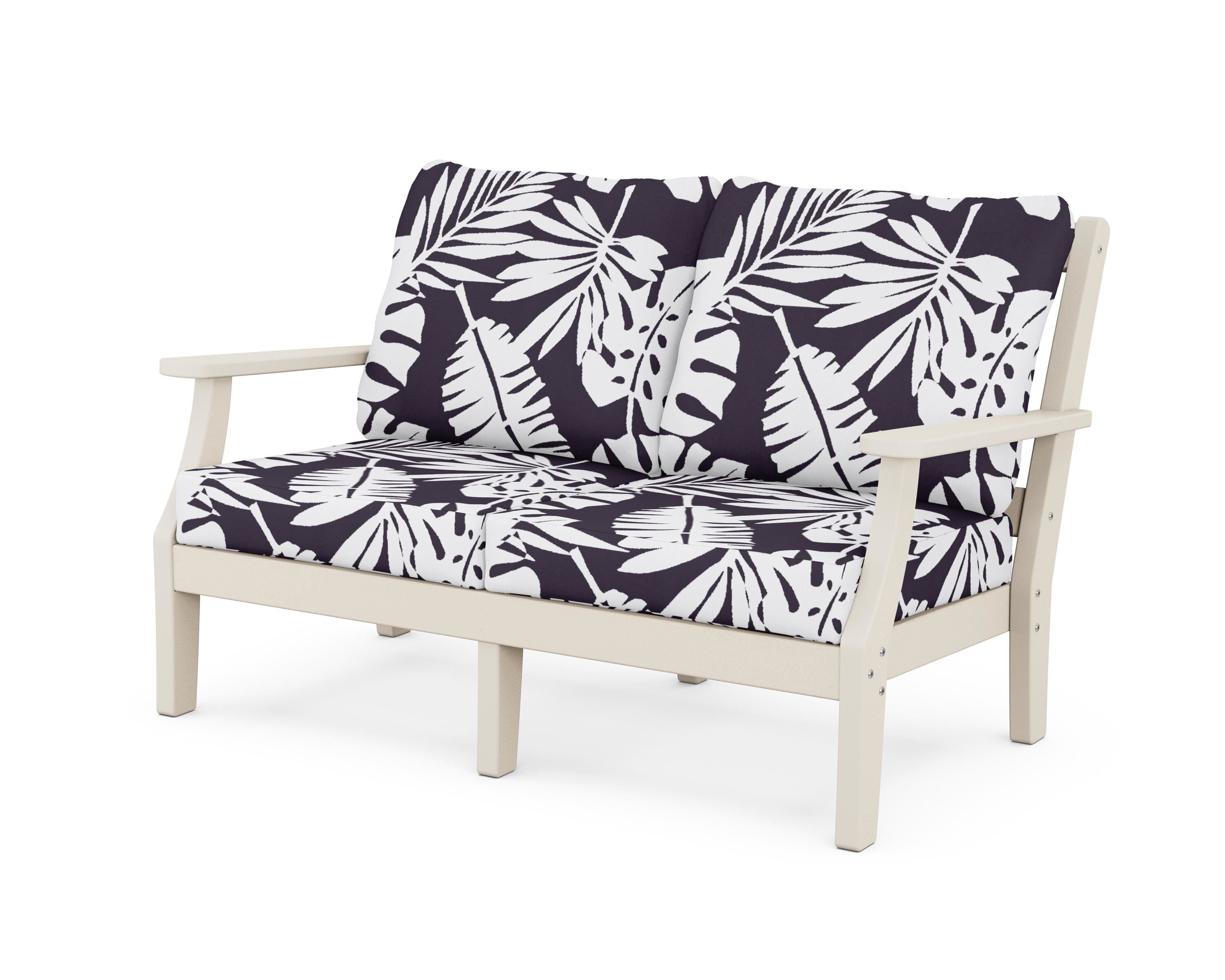 Martha Stewart by POLYWOOD® Chinoiserie Deep Seating Loveseat in Sand / Leaf Navy