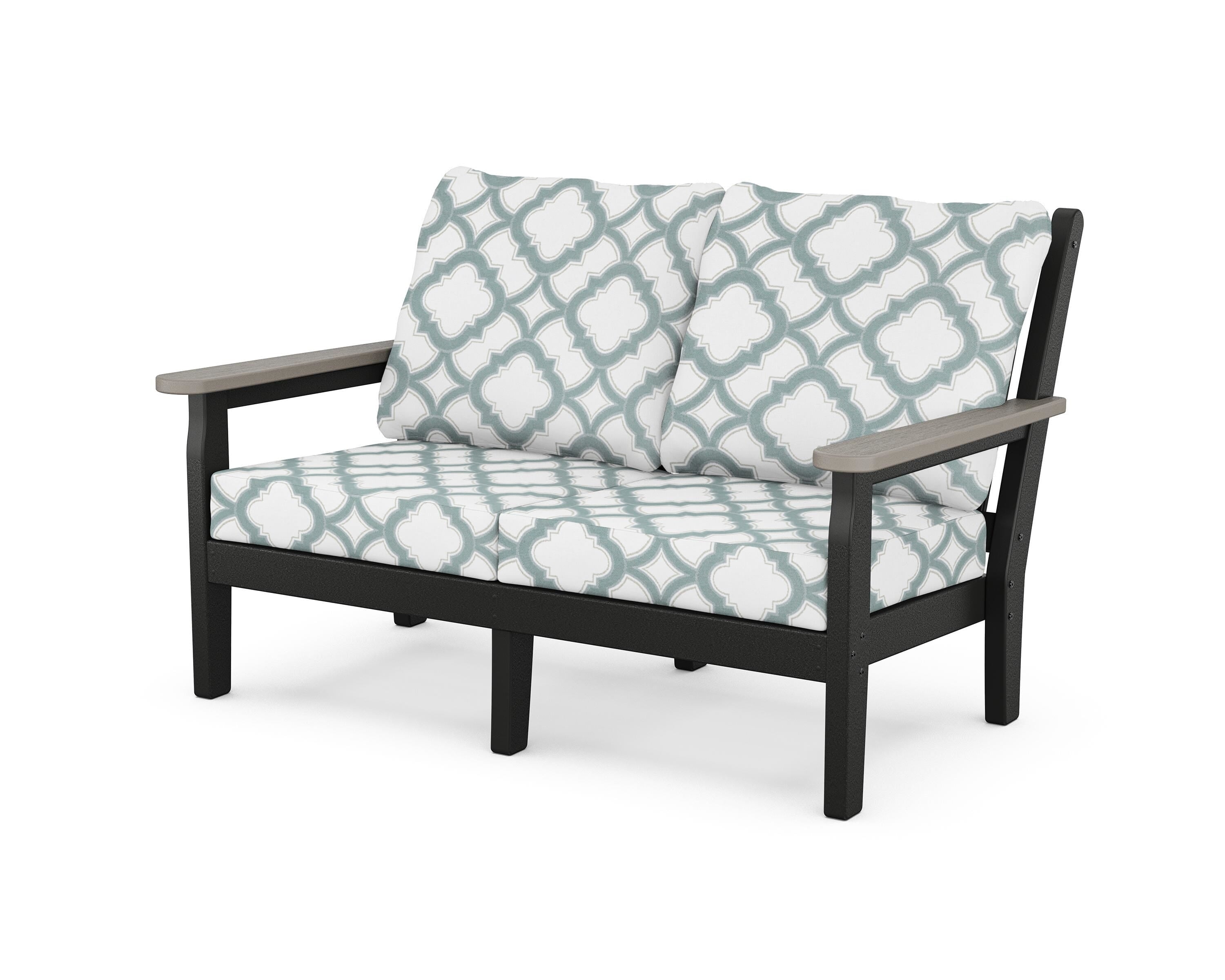 POLYWOOD® Chippendale Deep Seating Loveseat in Black / Driftwood / Trellis Glacier Spa