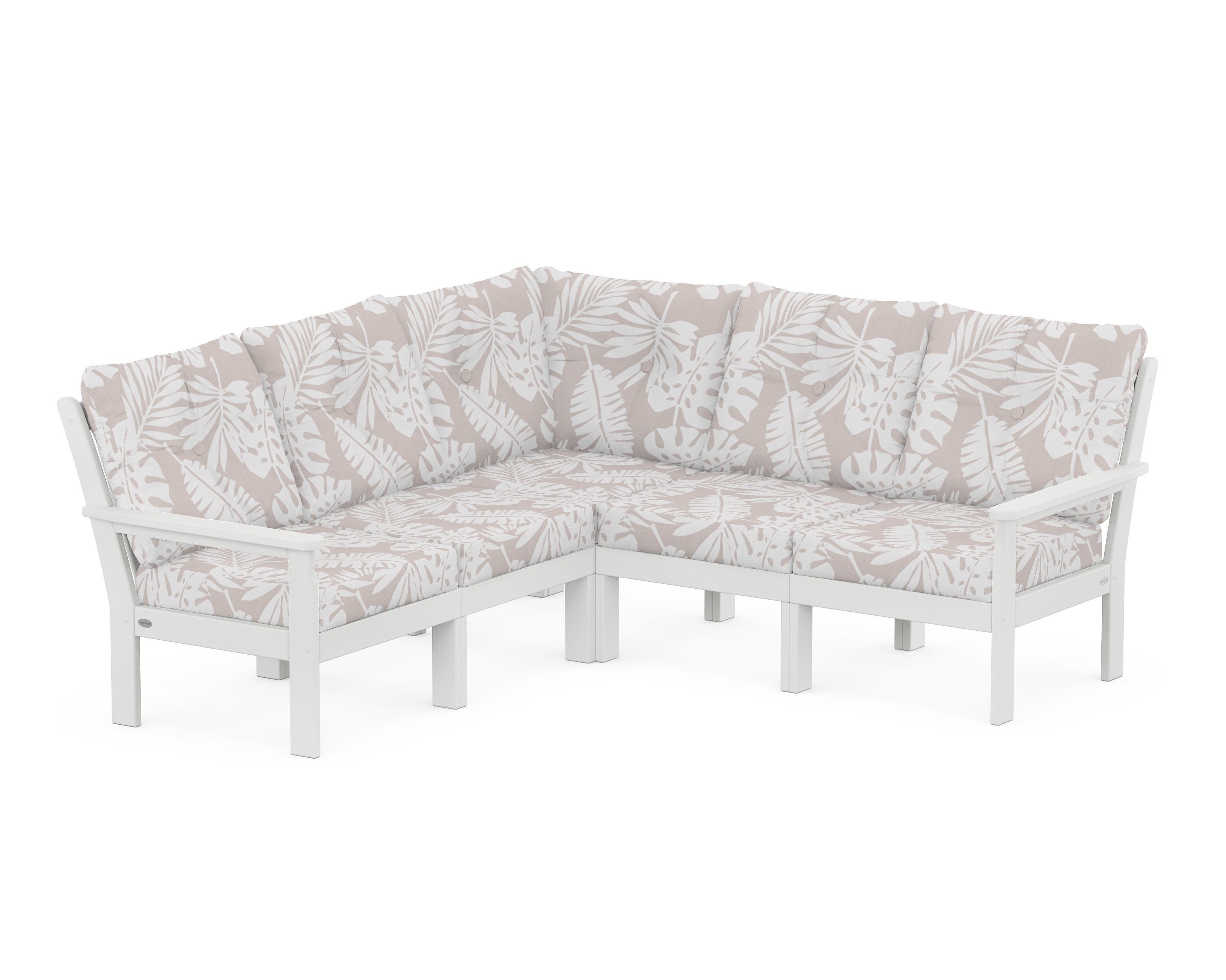 POLYWOOD® Vineyard 5-Piece Sectional in White / Leaf Dune Burlap