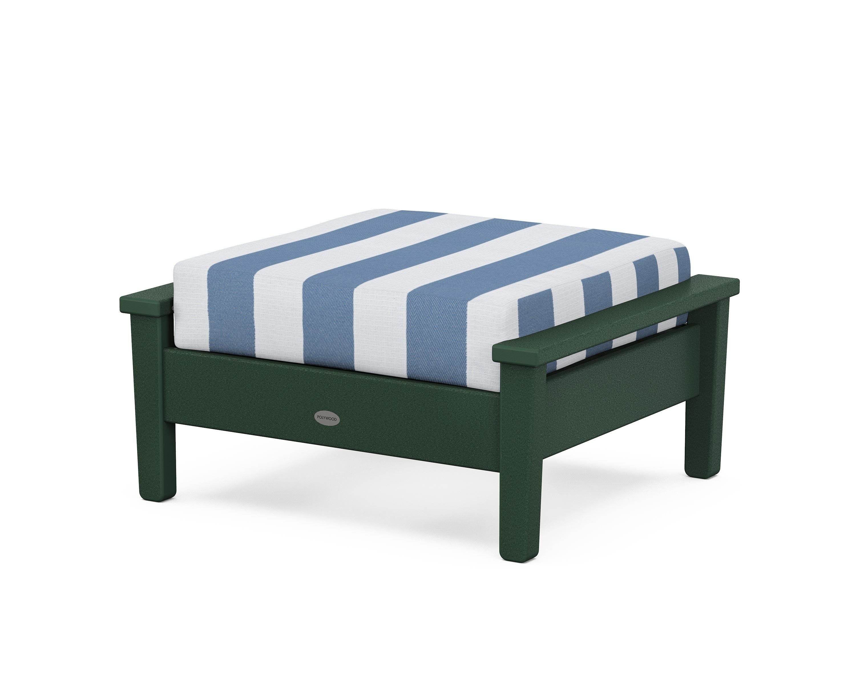 POLYWOOD® Prescott Deep Seating Ottoman in Green / Cabana Stripe Sky Blue