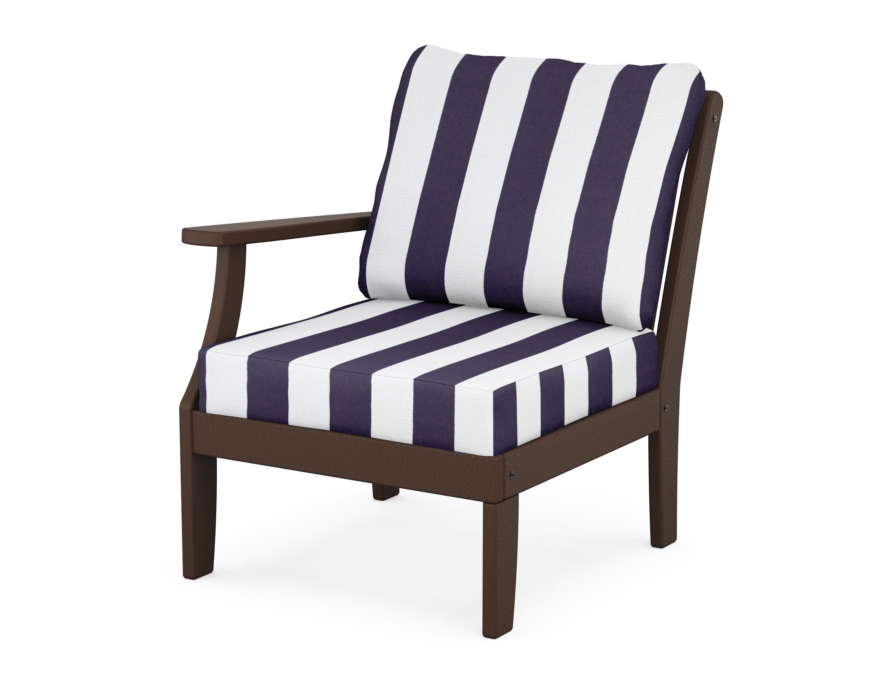 POLYWOOD® Braxton Modular Left Arm Chair in Mahogany / Cabana Stripe Navy