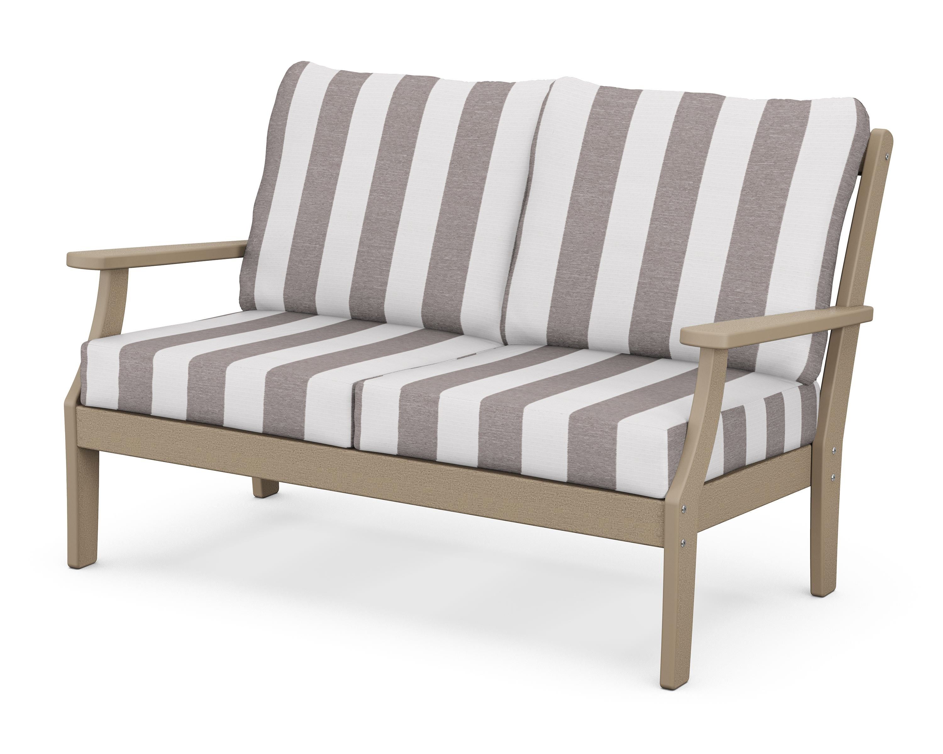 POLYWOOD® Braxton Deep Seating Loveseat in Vintage Sahara / Cabana Stripe Grey Mist