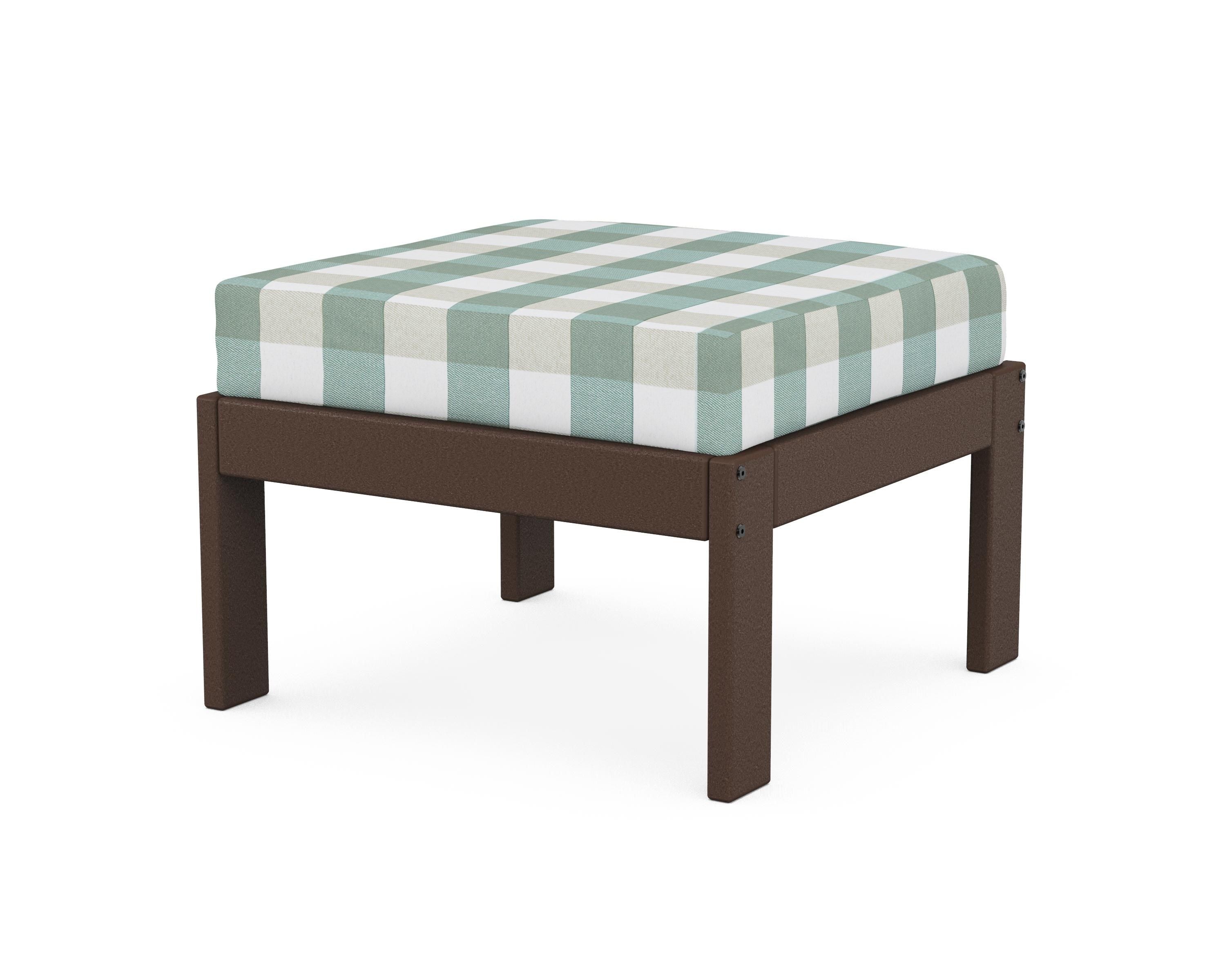 POLYWOOD® Vineyard Modular Ottoman in Mahogany / Buffalo Plaid Glacier Spa