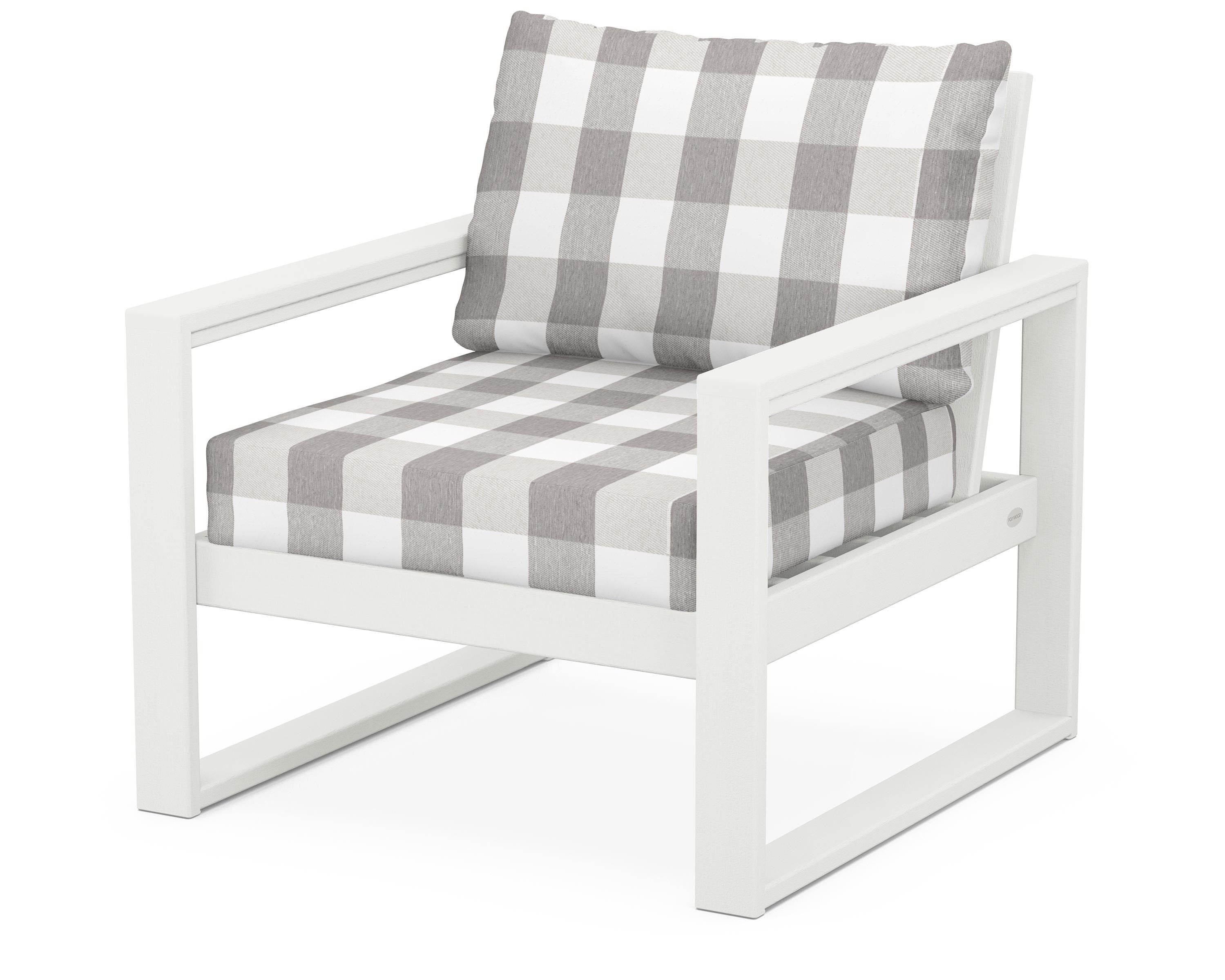 POLYWOOD® EDGE Club Chair in Vintage White / Buffalo Plaid Grey Mist