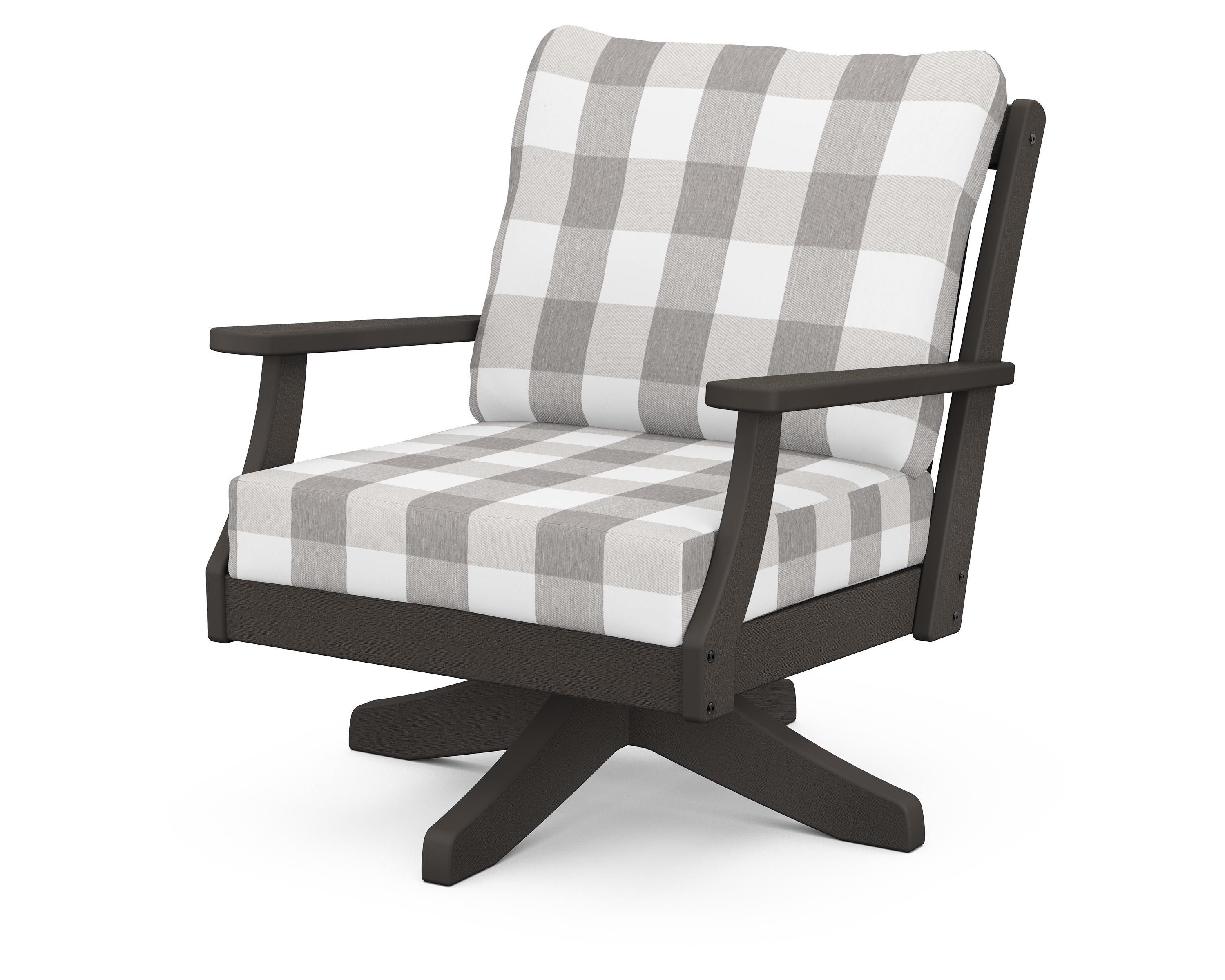 POLYWOOD® Braxton Deep Seating Swivel Chair in Vintage Coffee / Buffalo Plaid Grey Mist