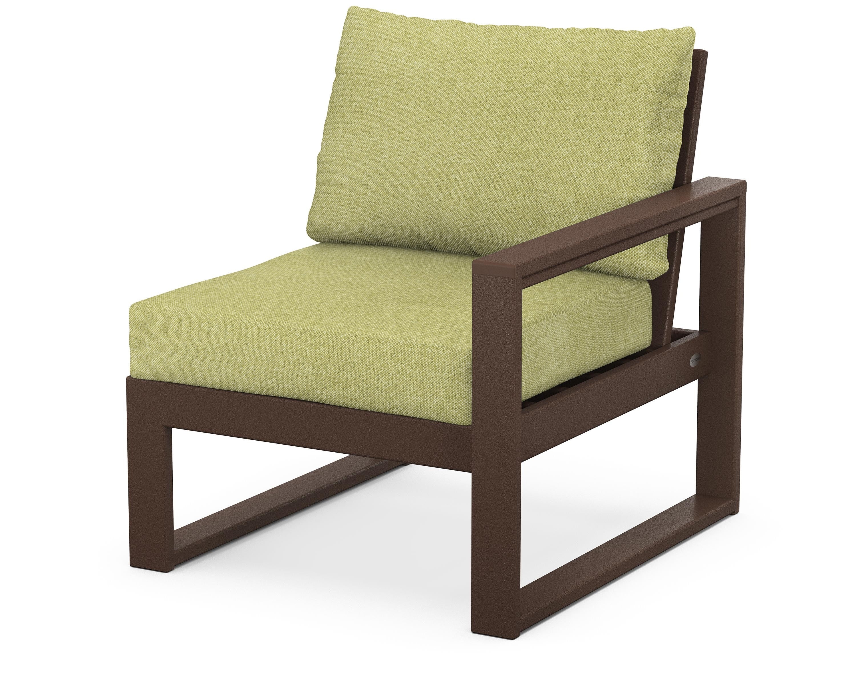 POLYWOOD® EDGE Modular Right Arm Chair in Mahogany / Chartreuse Boucle