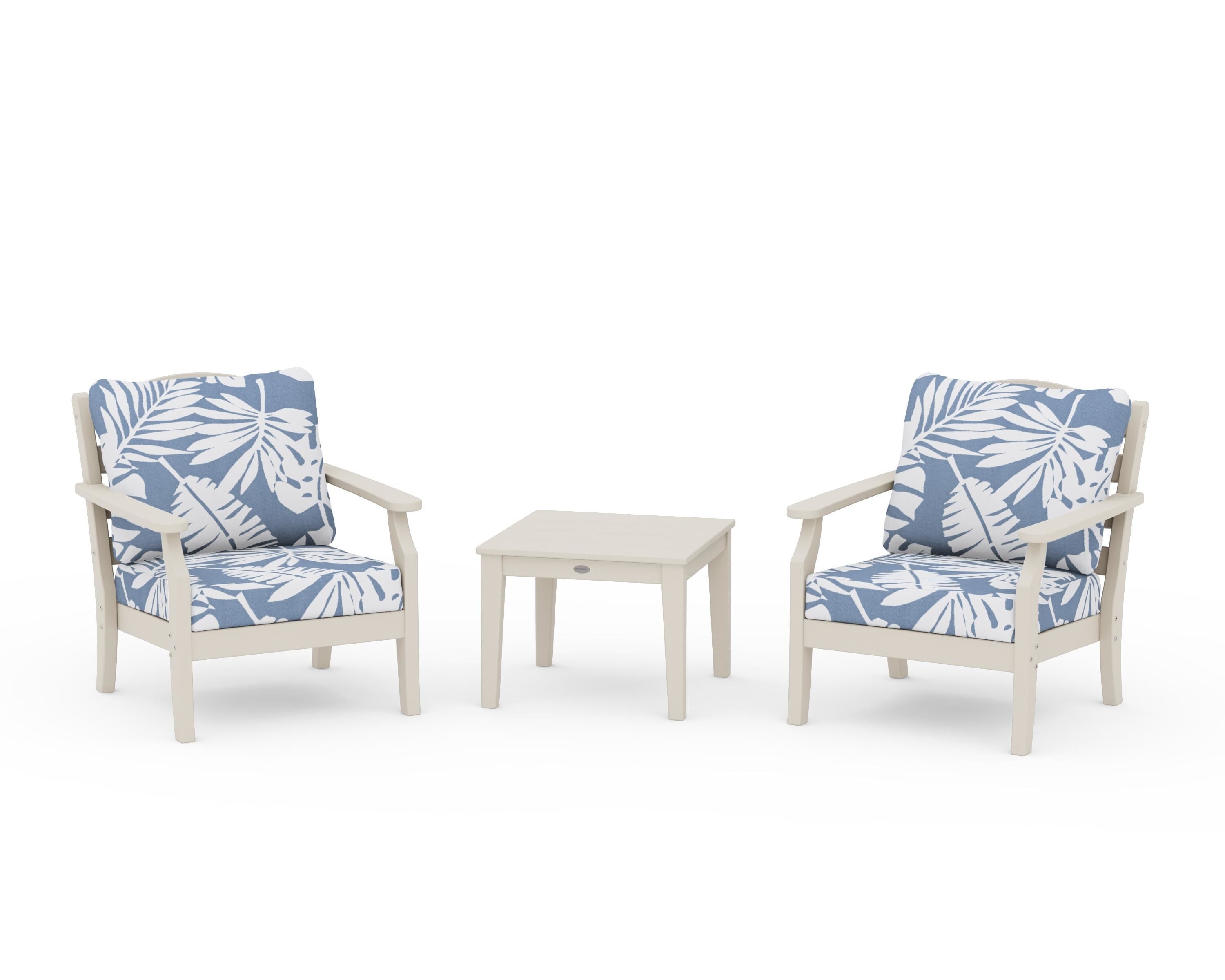 Draper James™ by POLYWOOD® Savannah 3-Piece Deep Seating Set in Sand / Leaf Sky Blue