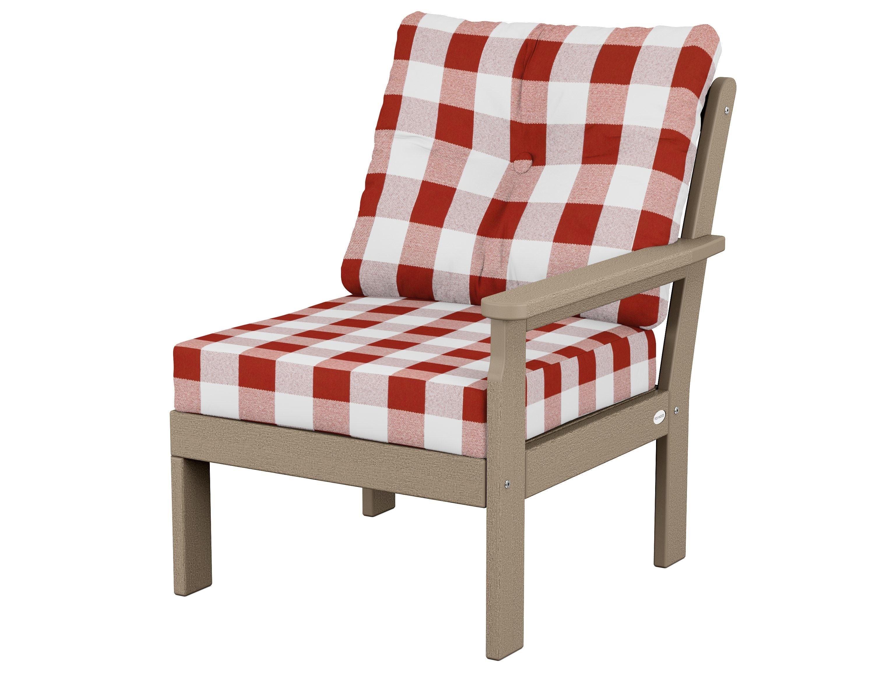 POLYWOOD® Vineyard Modular Right Arm Chair in Vintage Sahara / Buffalo Plaid Crimson