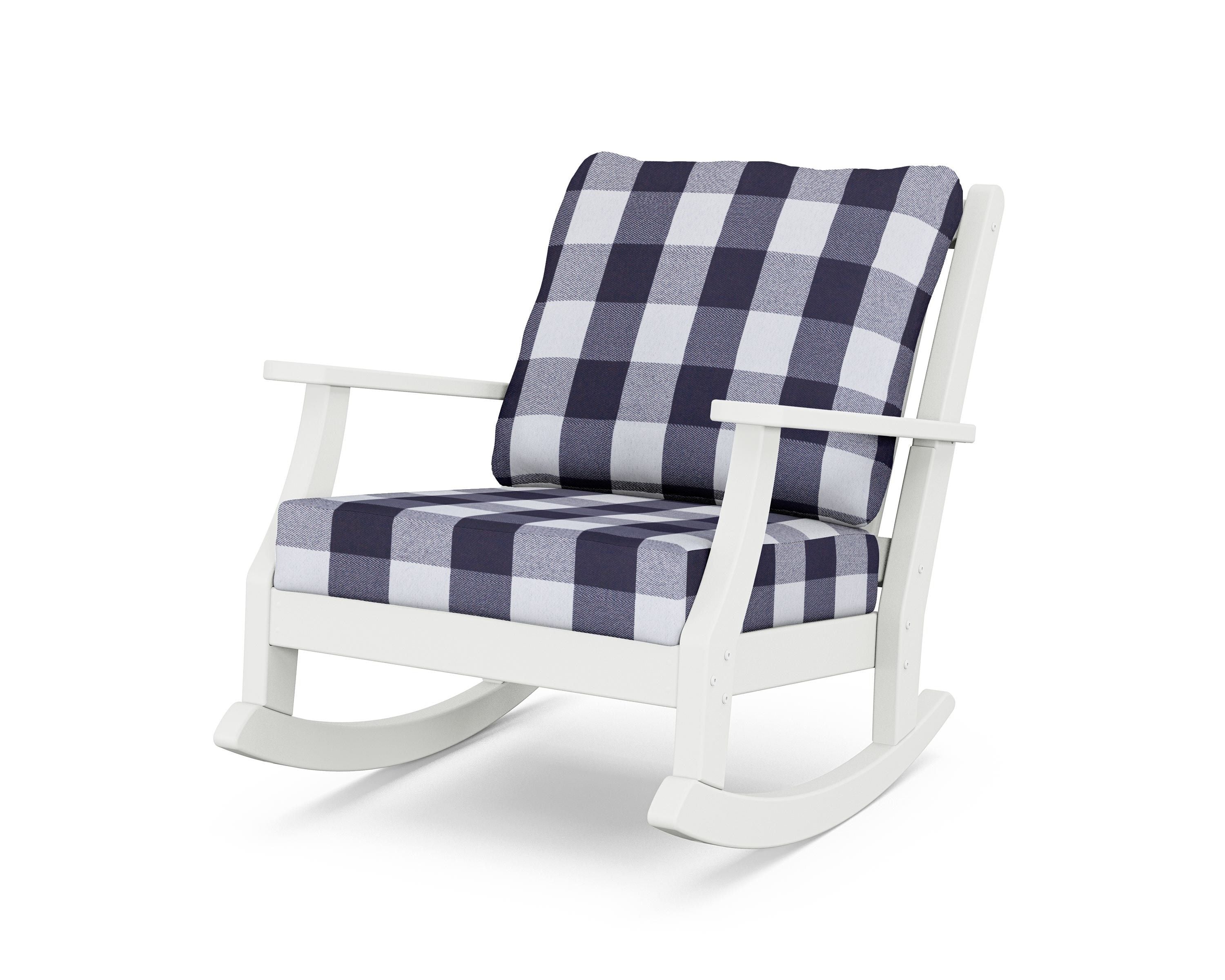 Country Living Wovendale Deep Seating Rocking Chair in White / Buffalo Plaid Navy
