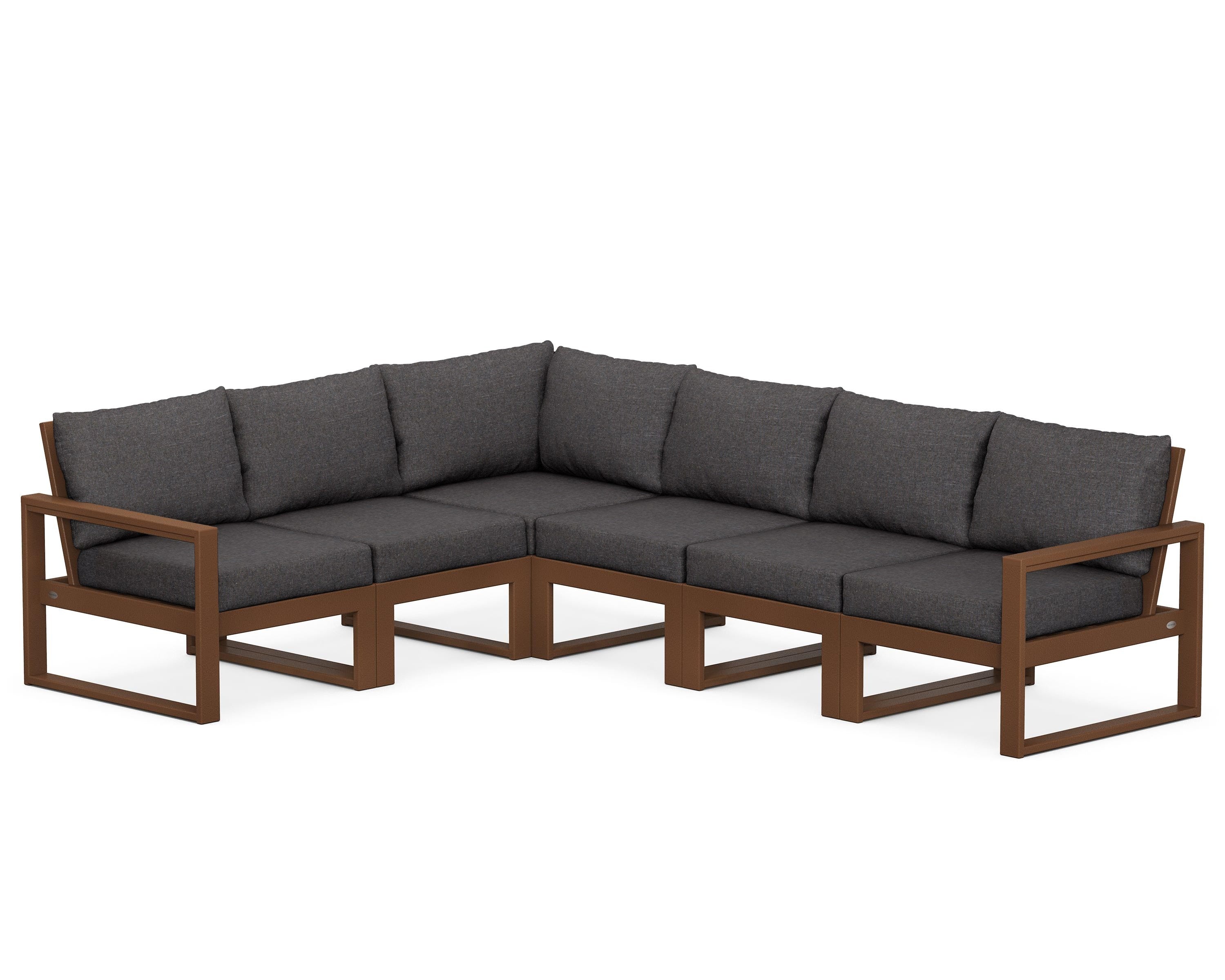 POLYWOOD® EDGE 6-Piece Modular Deep Seating Set in Teak / Ash Charcoal