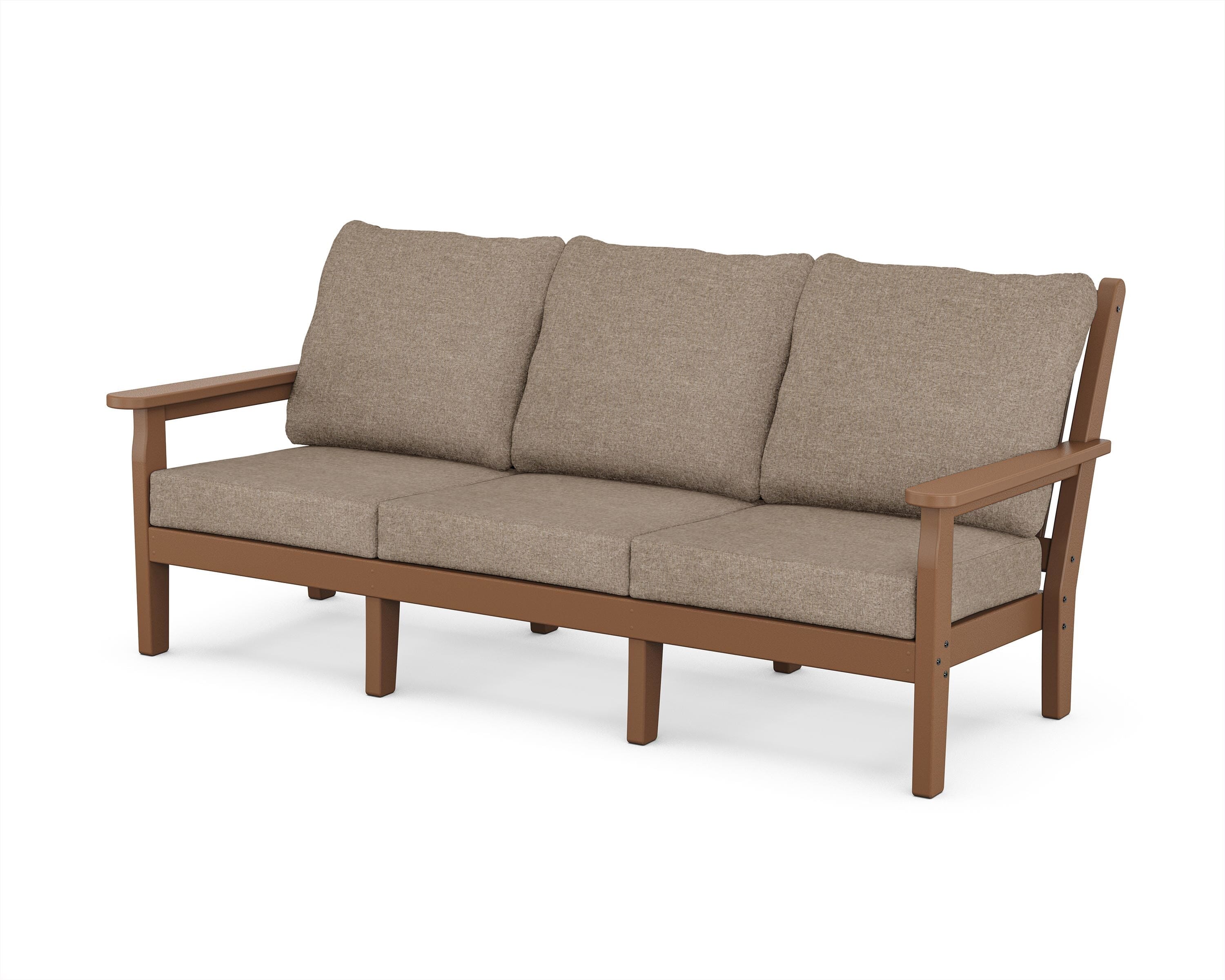 POLYWOOD® Chippendale Deep Seating Sofa in Teak / Spiced Burlap