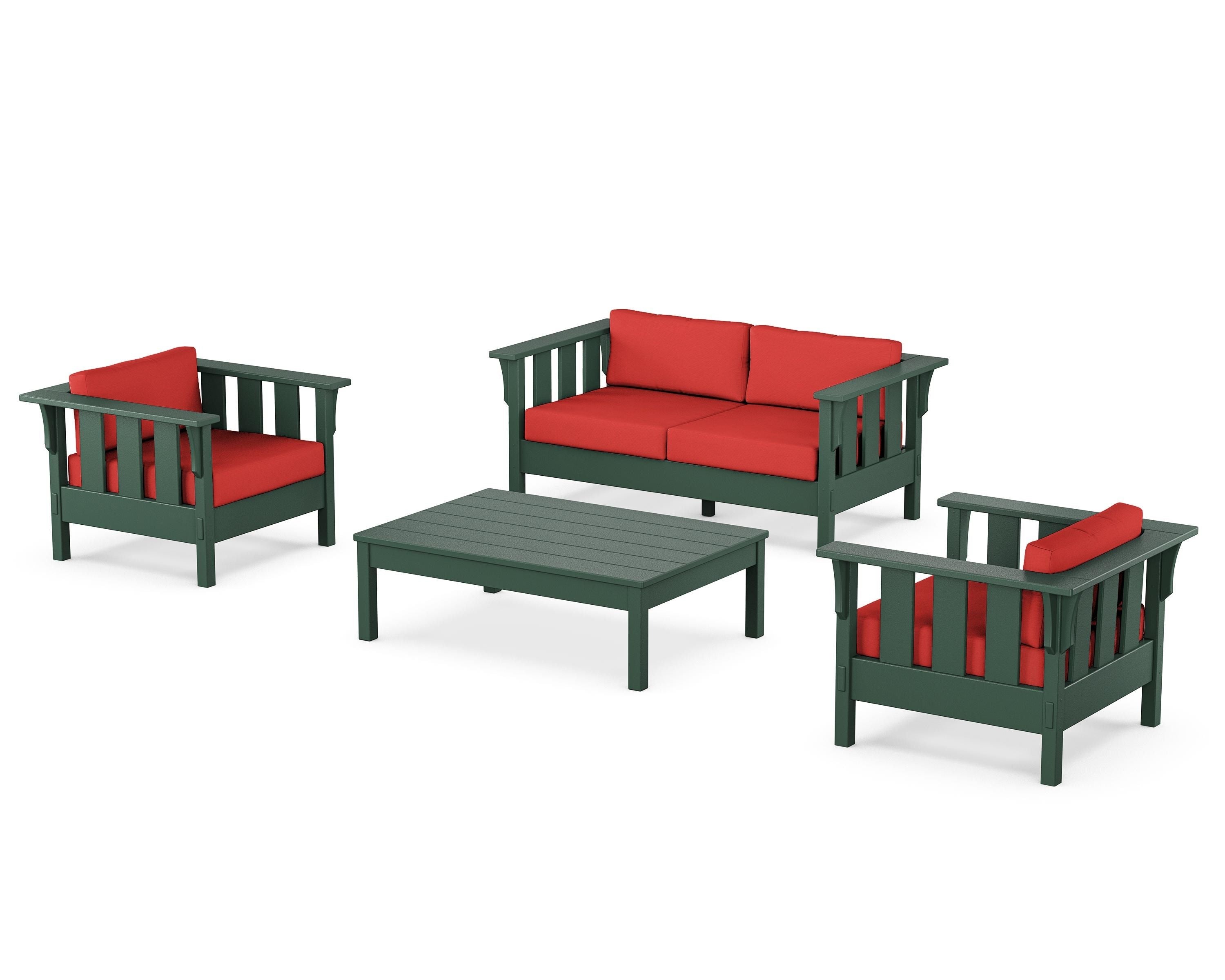 Martha Stewart by POLYWOOD® Acadia 4-Piece Deep Seating Set with Loveseat in Green / Crimson Linen