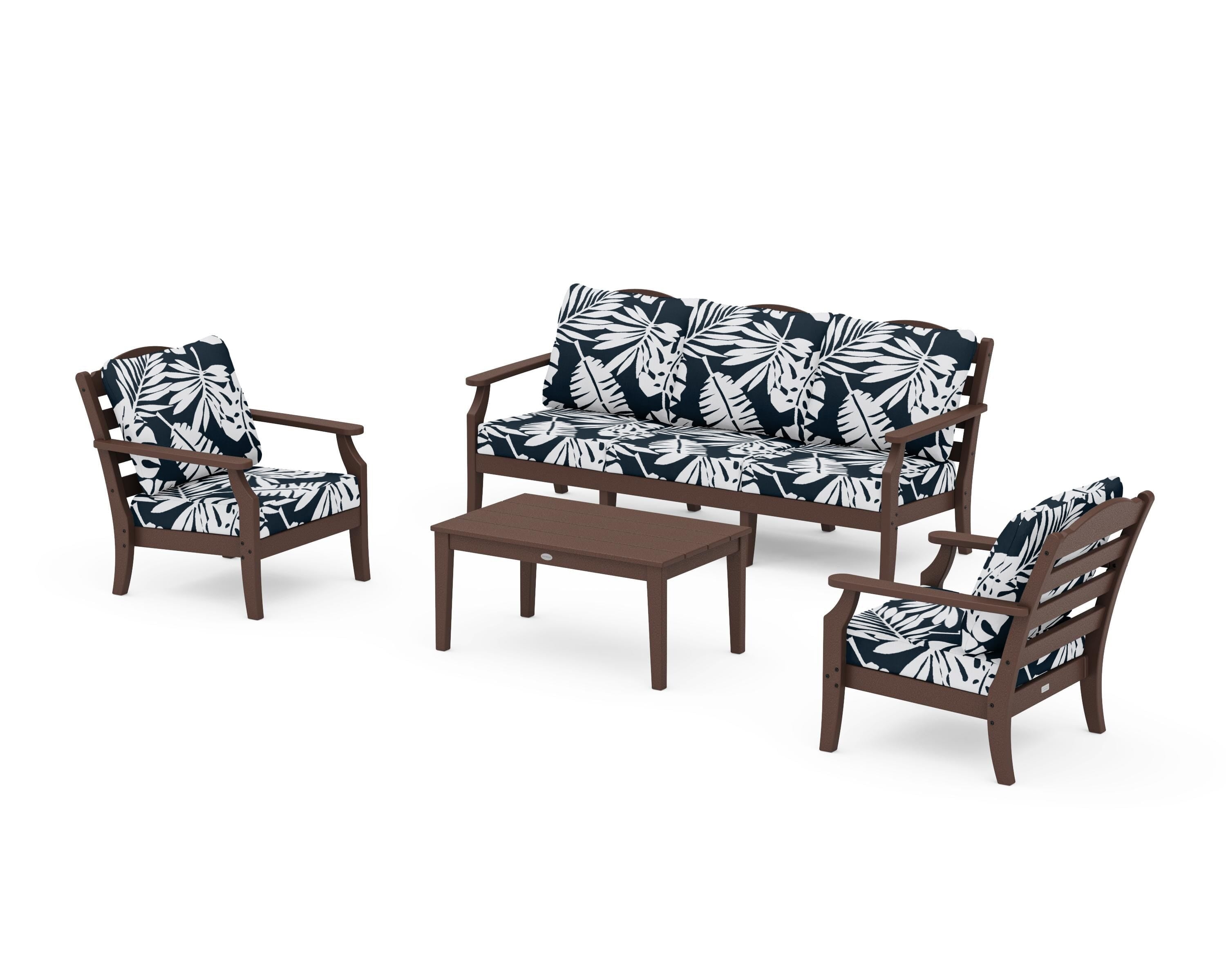 Draper James™ by POLYWOOD® Savannah 4-Piece Deep Seating Set with Sofa in Mahogany / Leaf Marine Indigo