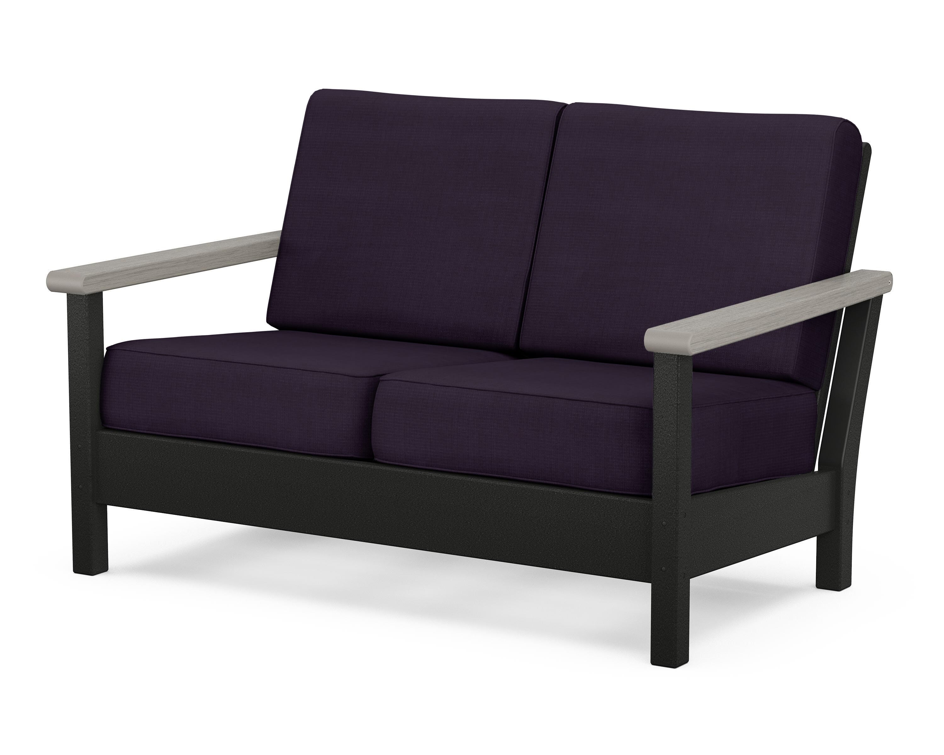 POLYWOOD® Harbour Deep Seating Loveseat in Black / Driftwood / Navy Linen