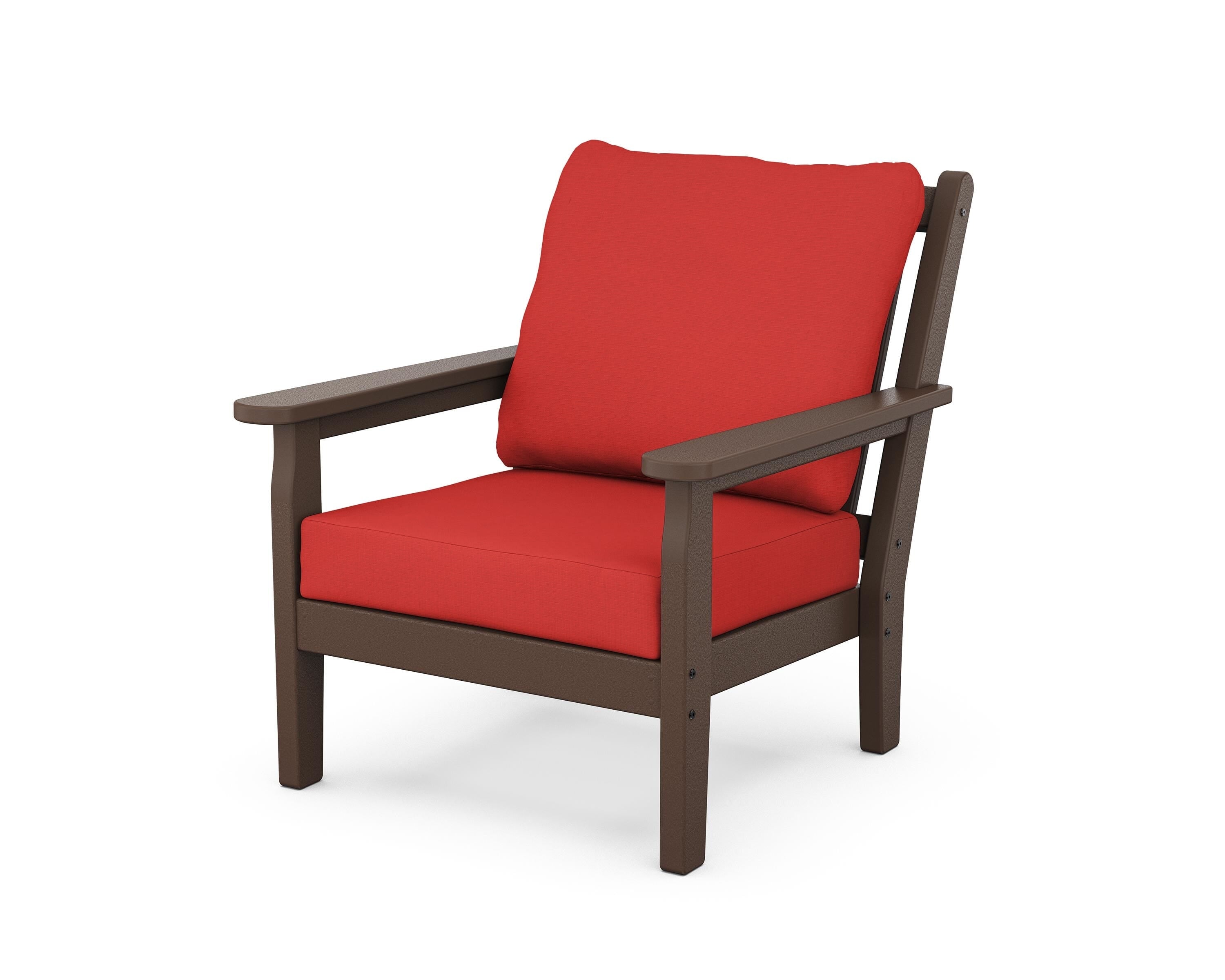 POLYWOOD® Chippendale Deep Seating Chair in Mahogany / Crimson Linen
