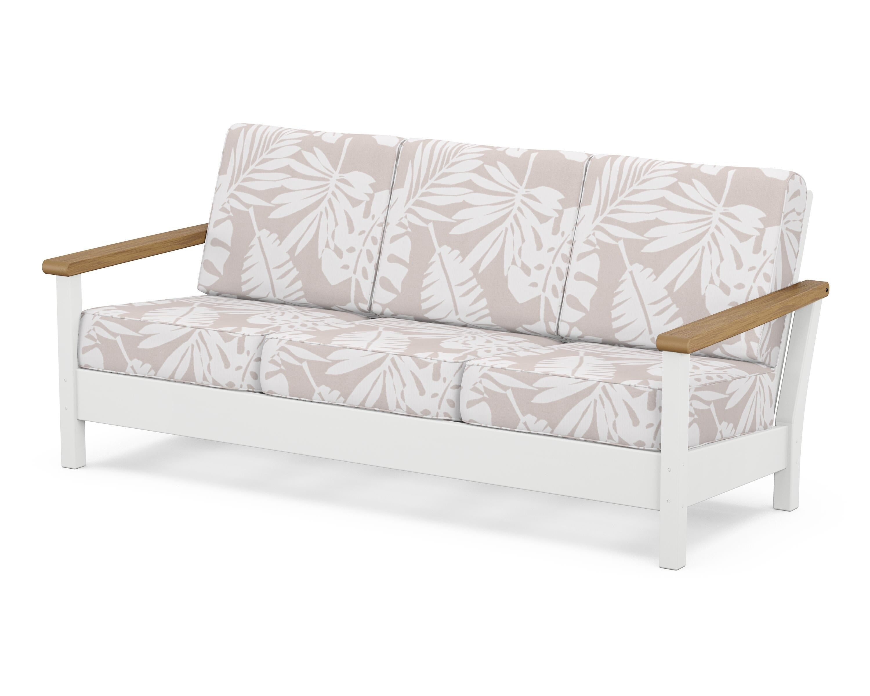 POLYWOOD® Harbour Deep Seating Sofa in White / Natural / Leaf Dune Burlap