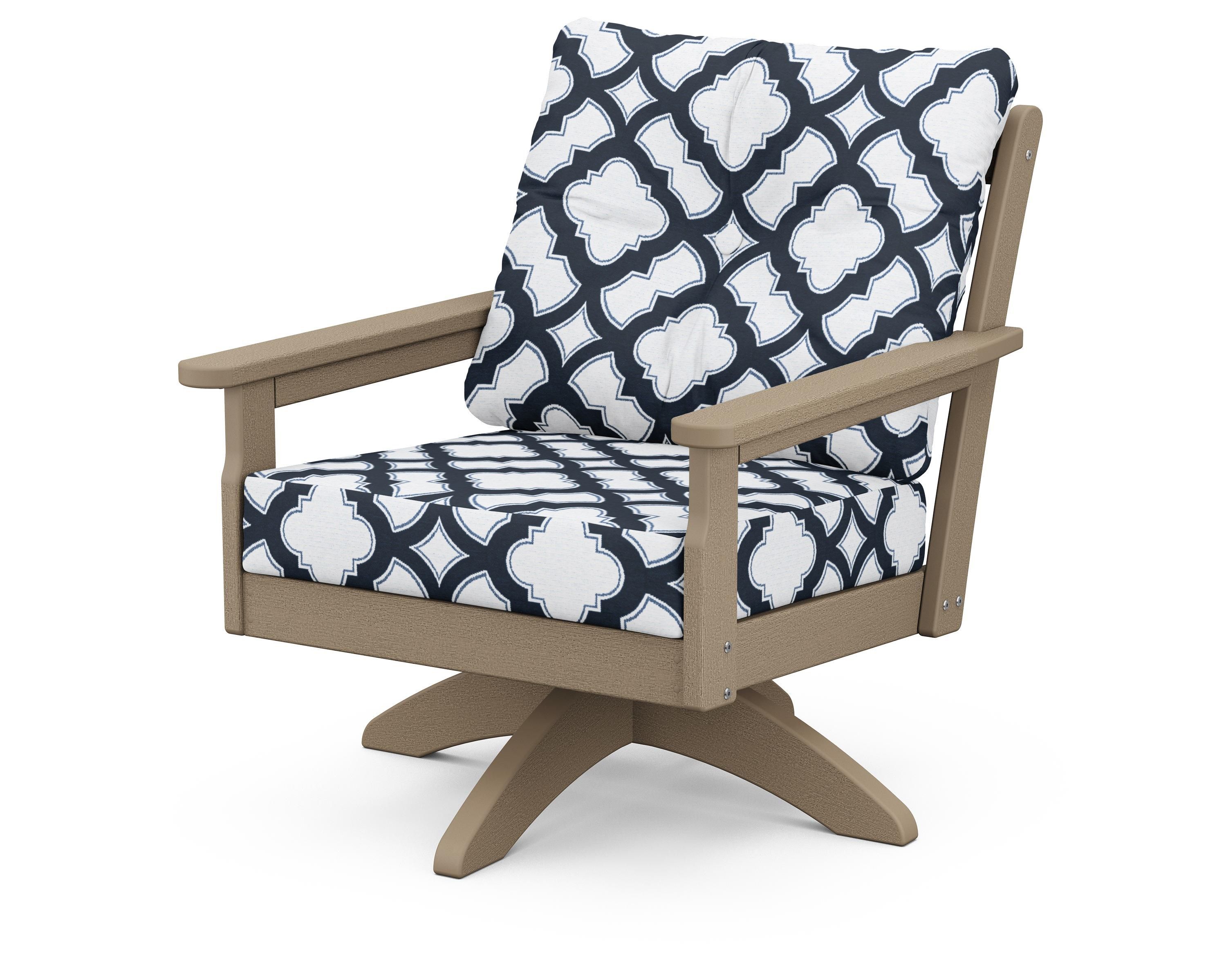 POLYWOOD® Vineyard Deep Seating Swivel Chair in Vintage Sahara / Trellis Marine Indigo